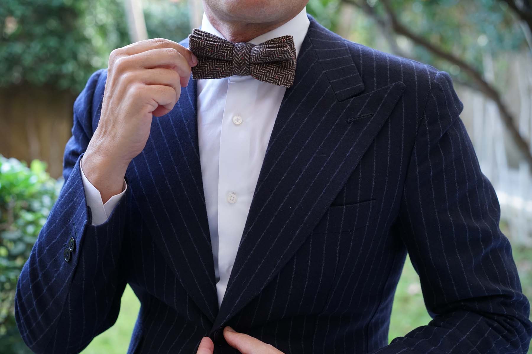Herringbone Chestnut Wool Bow Tie - Image 8