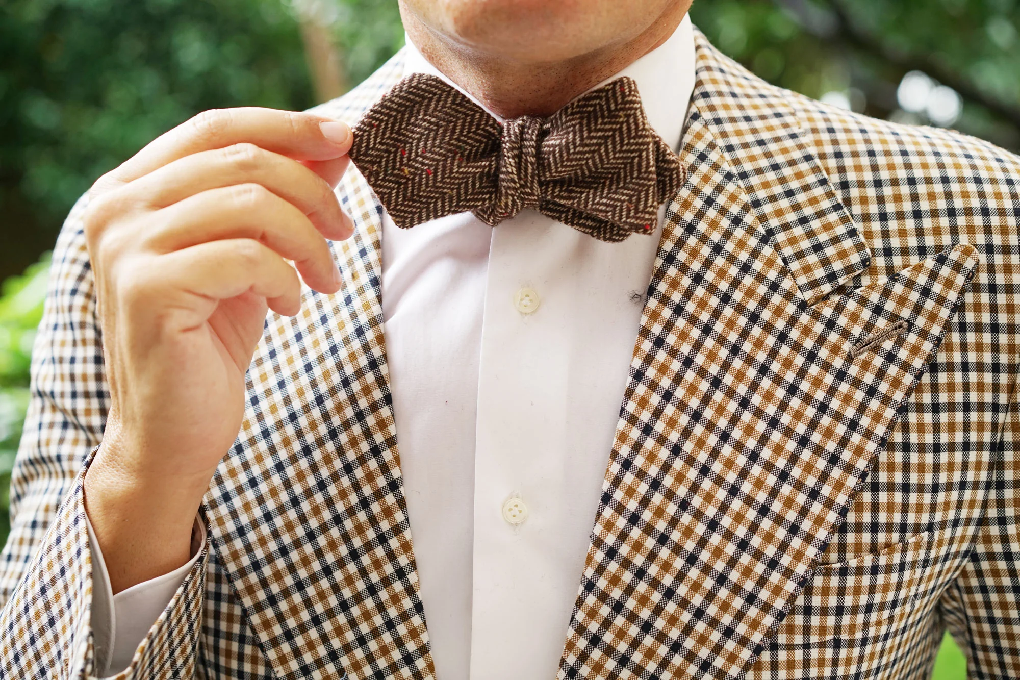 Herringbone Chestnut Wool Diamond Self Bow Tie - Image 10