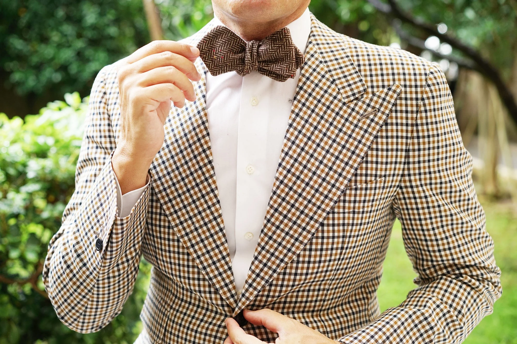 Herringbone Chestnut Wool Diamond Self Bow Tie - Image 8
