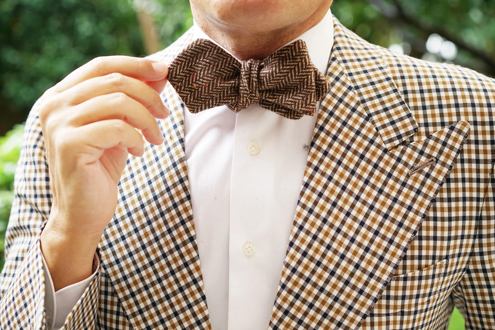 Herringbone Chestnut Wool Diamond Self Bow Tie - Image 9