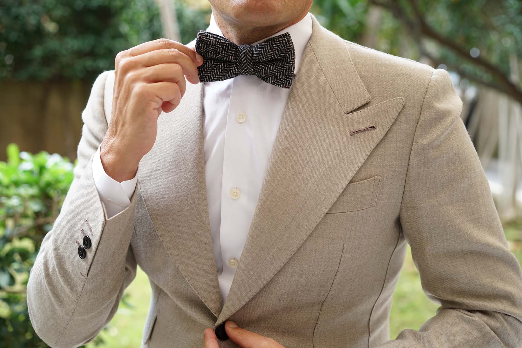 Herringbone Raven Black Wool Bow Tie - Image 3