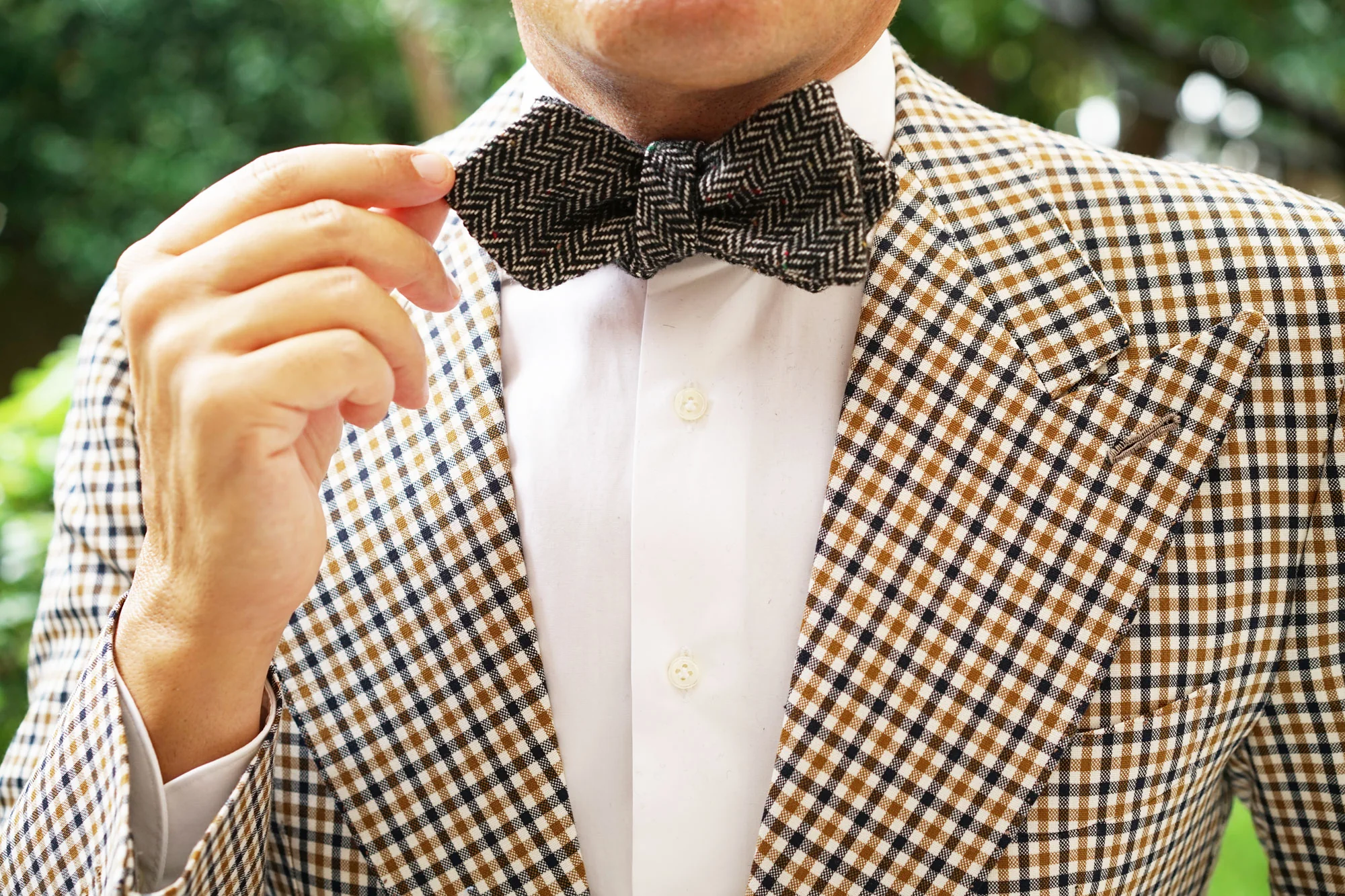 Herringbone Raven Black Wool Diamond Self Bow Tie - Image 10