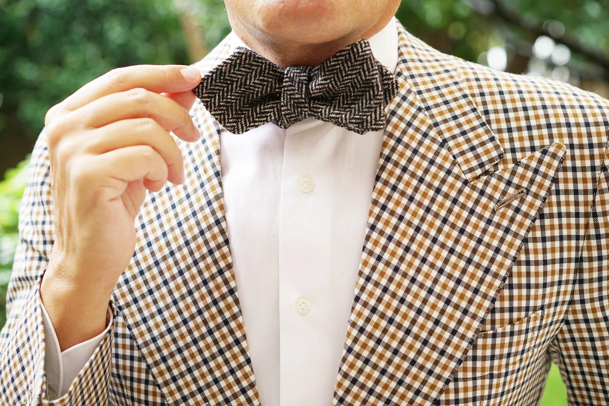 Herringbone Raven Black Wool Diamond Self Bow Tie - Image 11