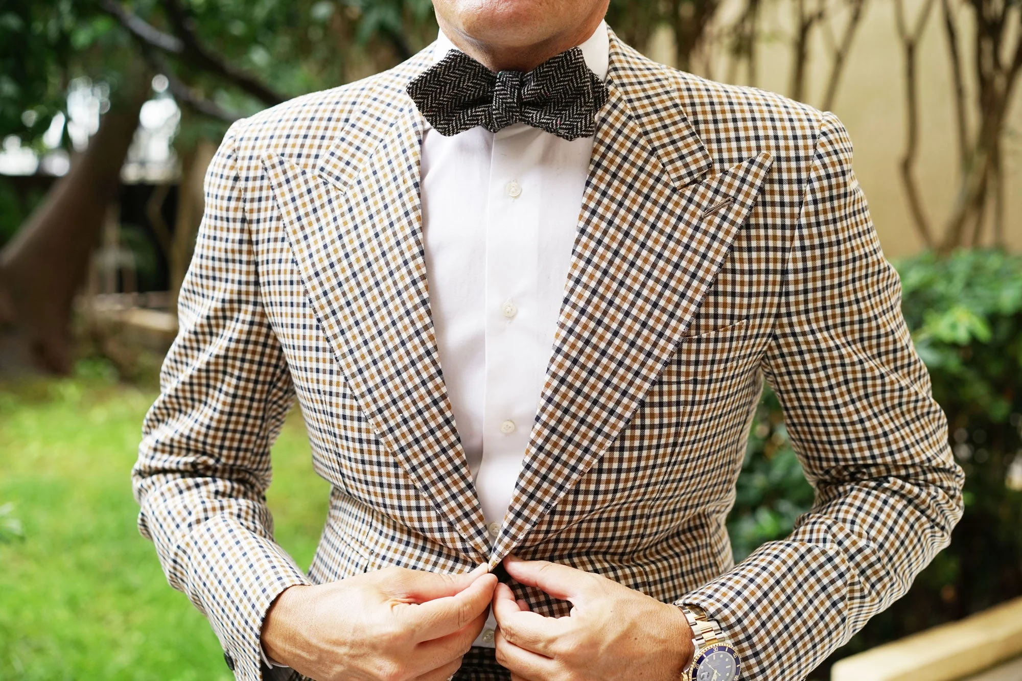 Herringbone Raven Black Wool Diamond Self Bow Tie - Image 4