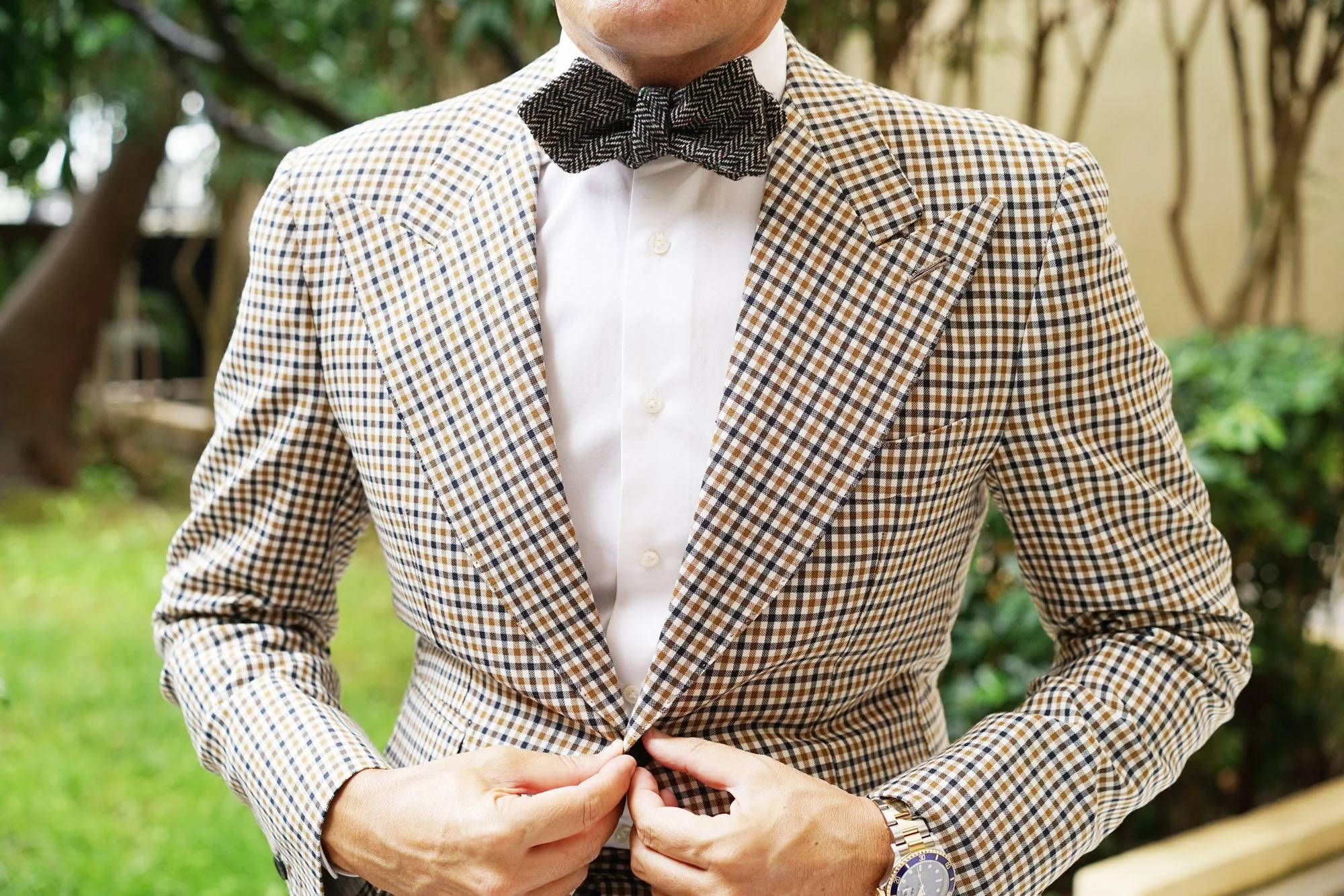 Herringbone Raven Black Wool Diamond Self Bow Tie - Image 7