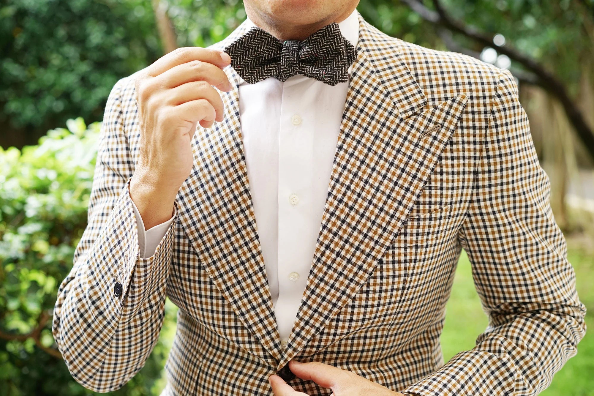 Herringbone Raven Black Wool Diamond Self Bow Tie - Image 8