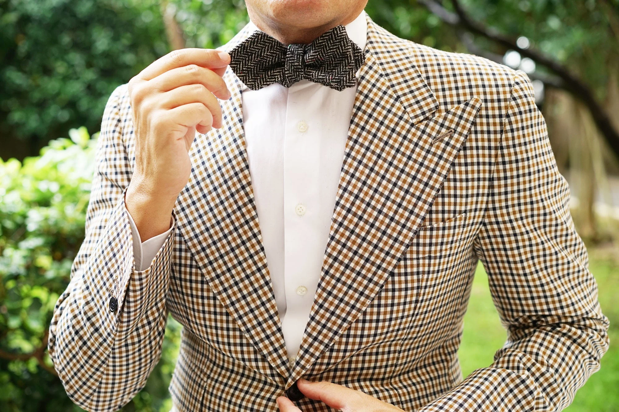 Herringbone Raven Black Wool Diamond Self Bow Tie - Image 9