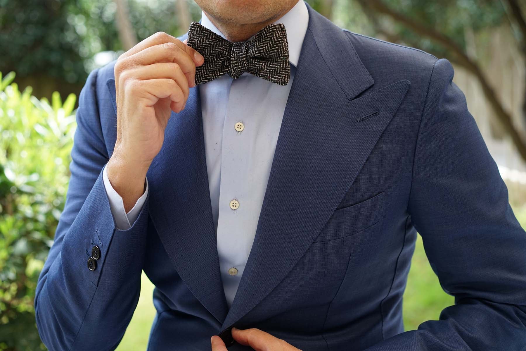 Herringbone Raven Black Wool Self Bow Tie - Image 6