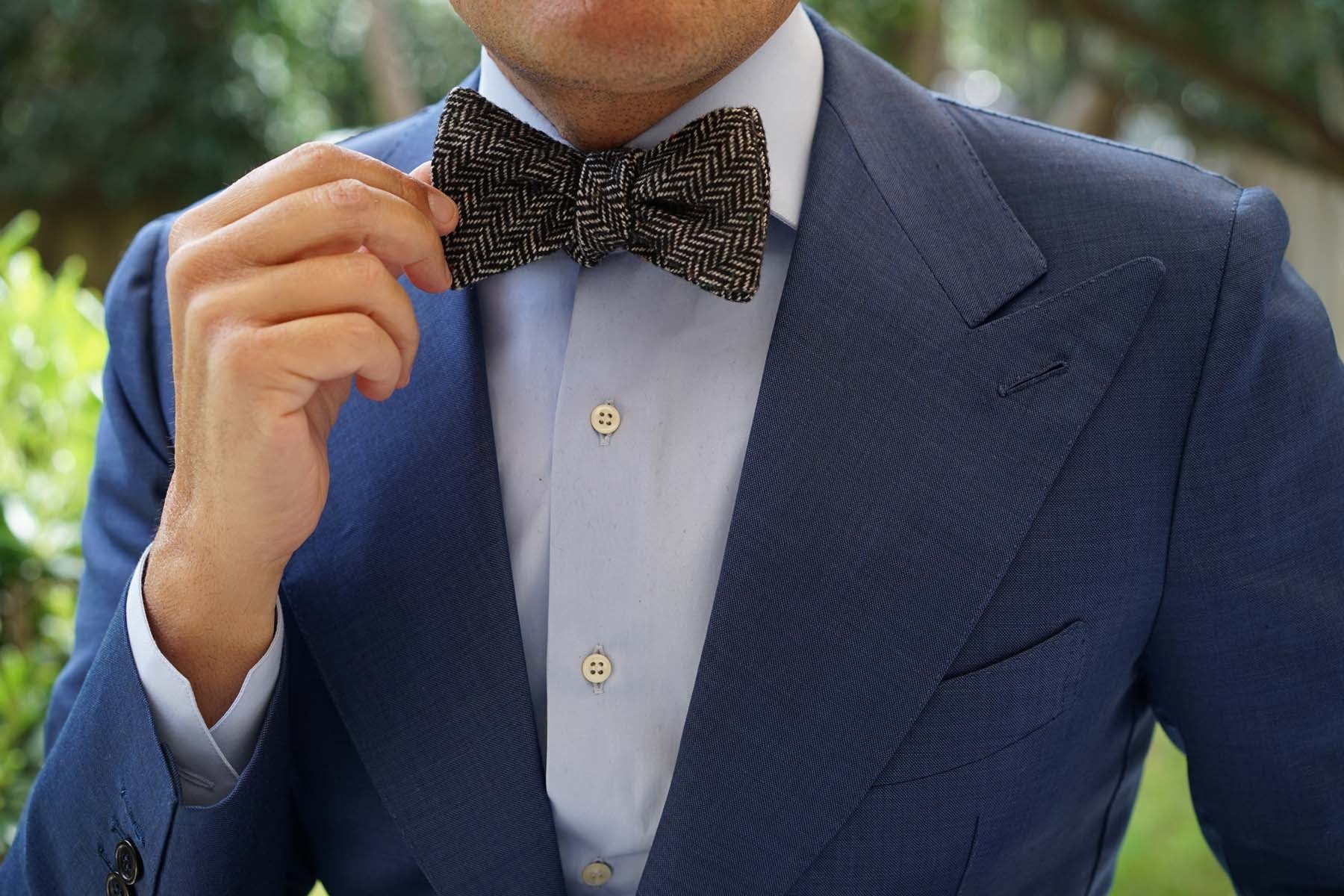 Herringbone Raven Black Wool Self Bow Tie - Image 9