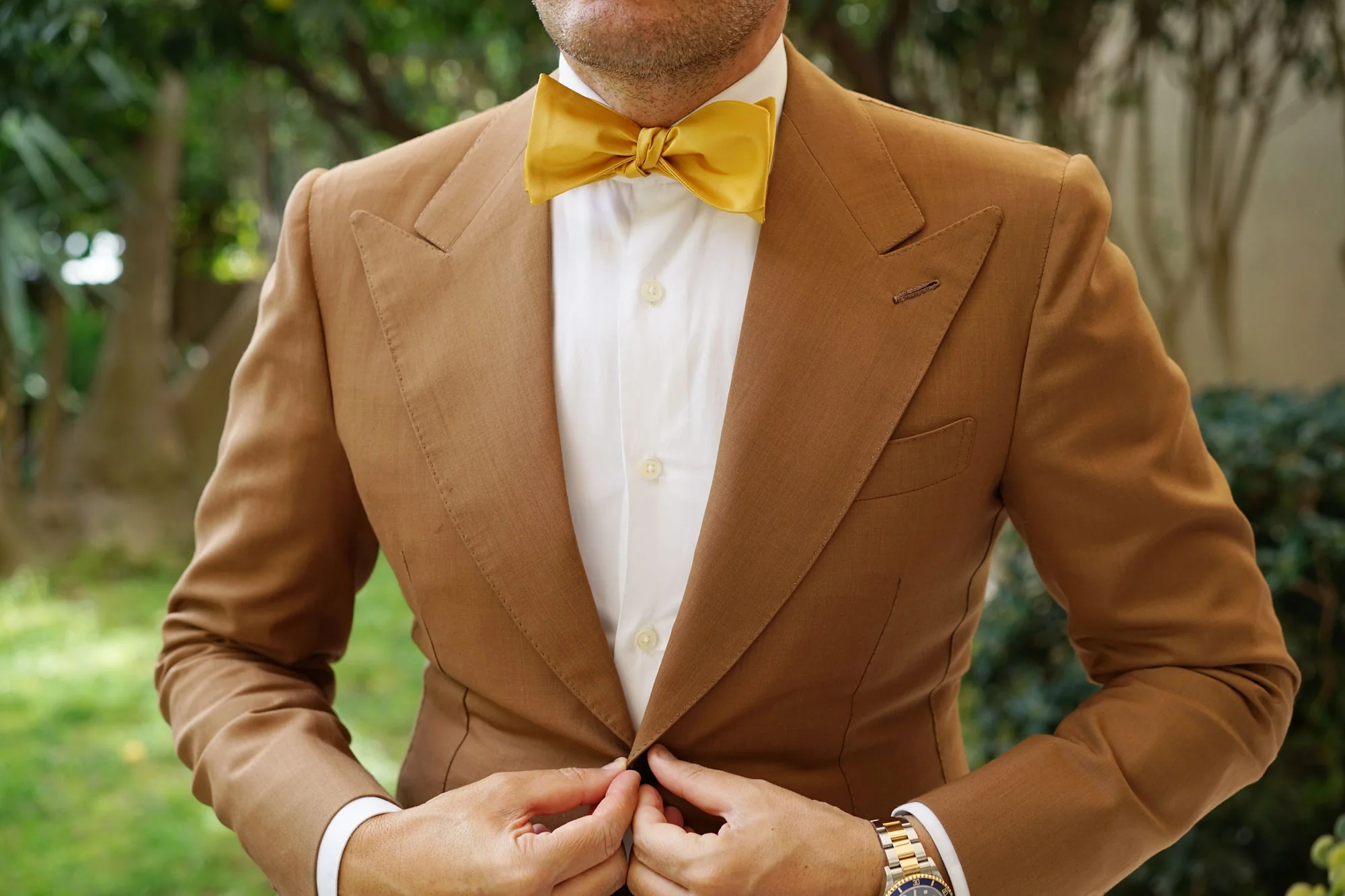 Honey Gold Yellow Satin Self Bow Tie - Image 4