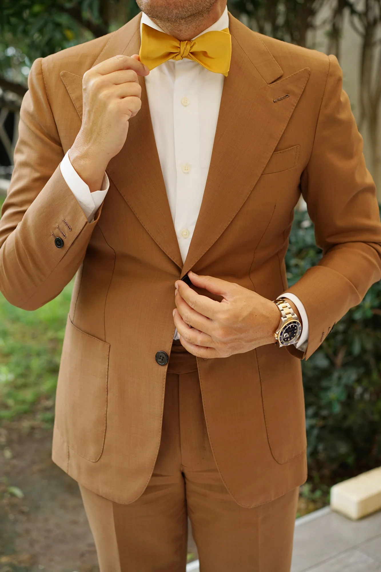 Honey Gold Yellow Satin Self Bow Tie - Image 5