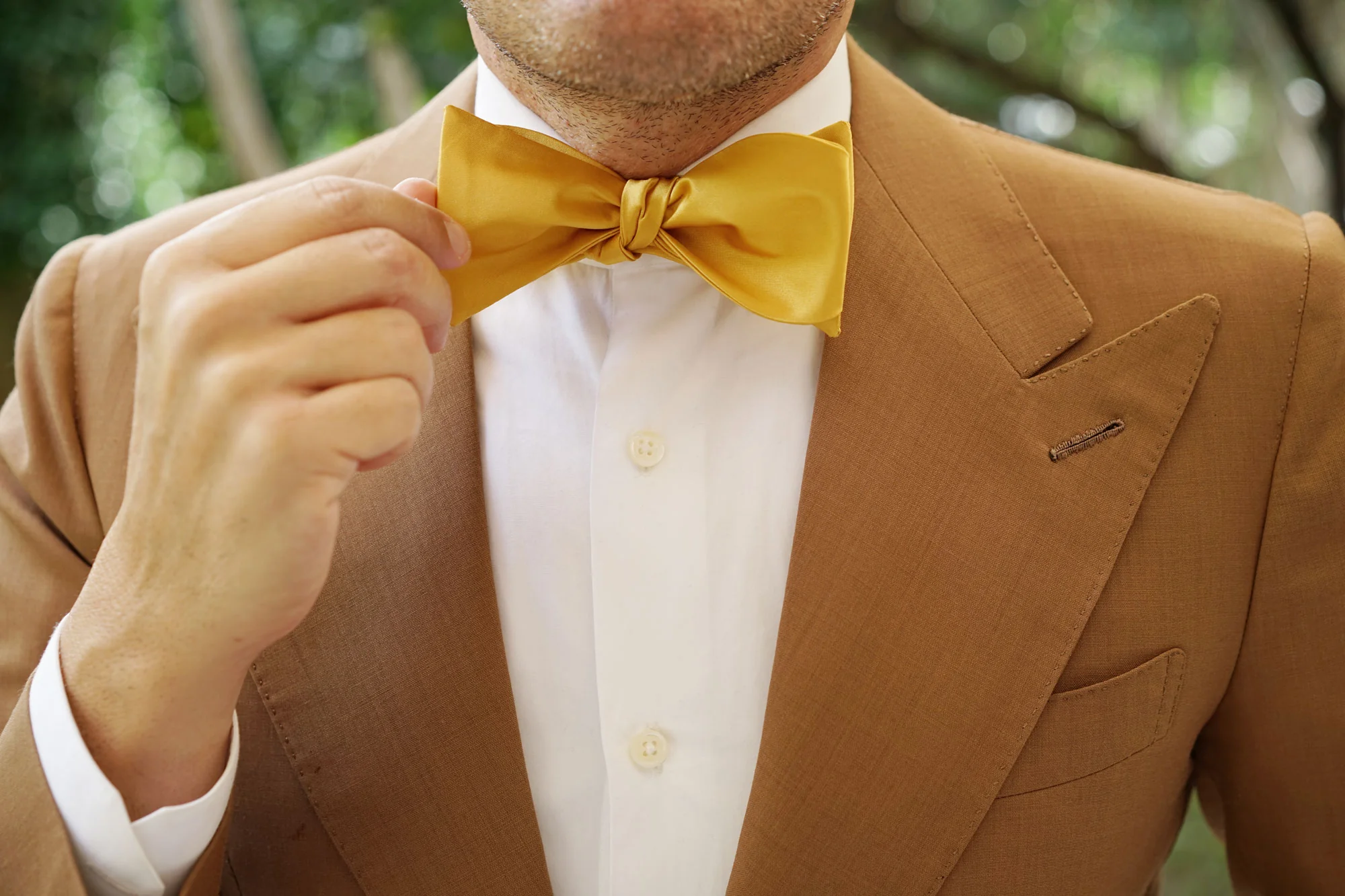 Honey Gold Yellow Satin Self Bow Tie - Image 7
