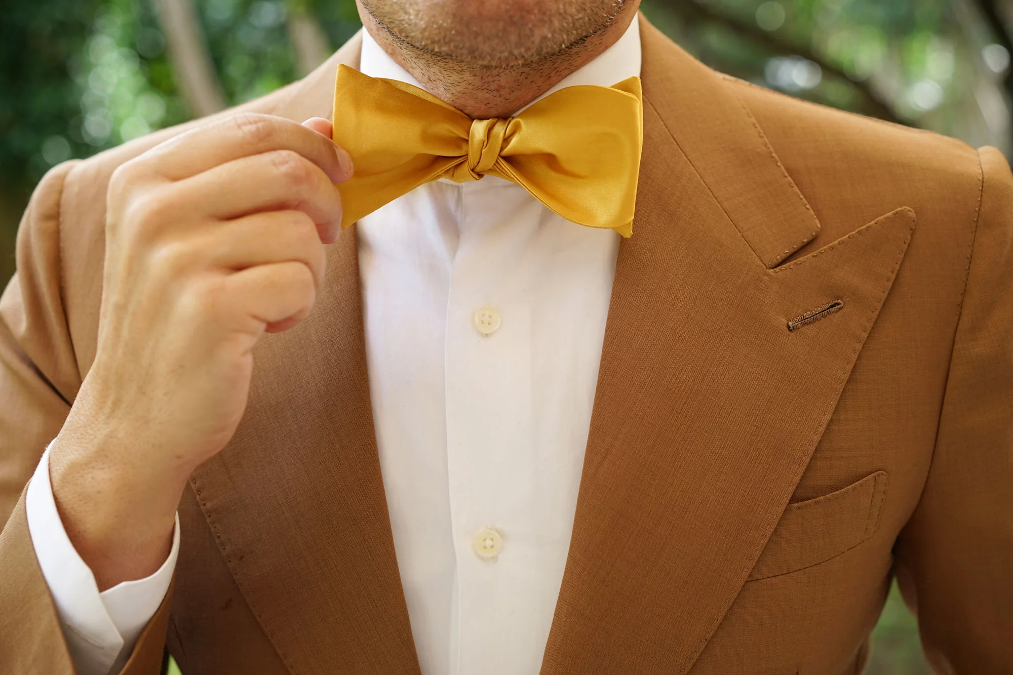 Honey Gold Yellow Satin Self Bow Tie - Image 9