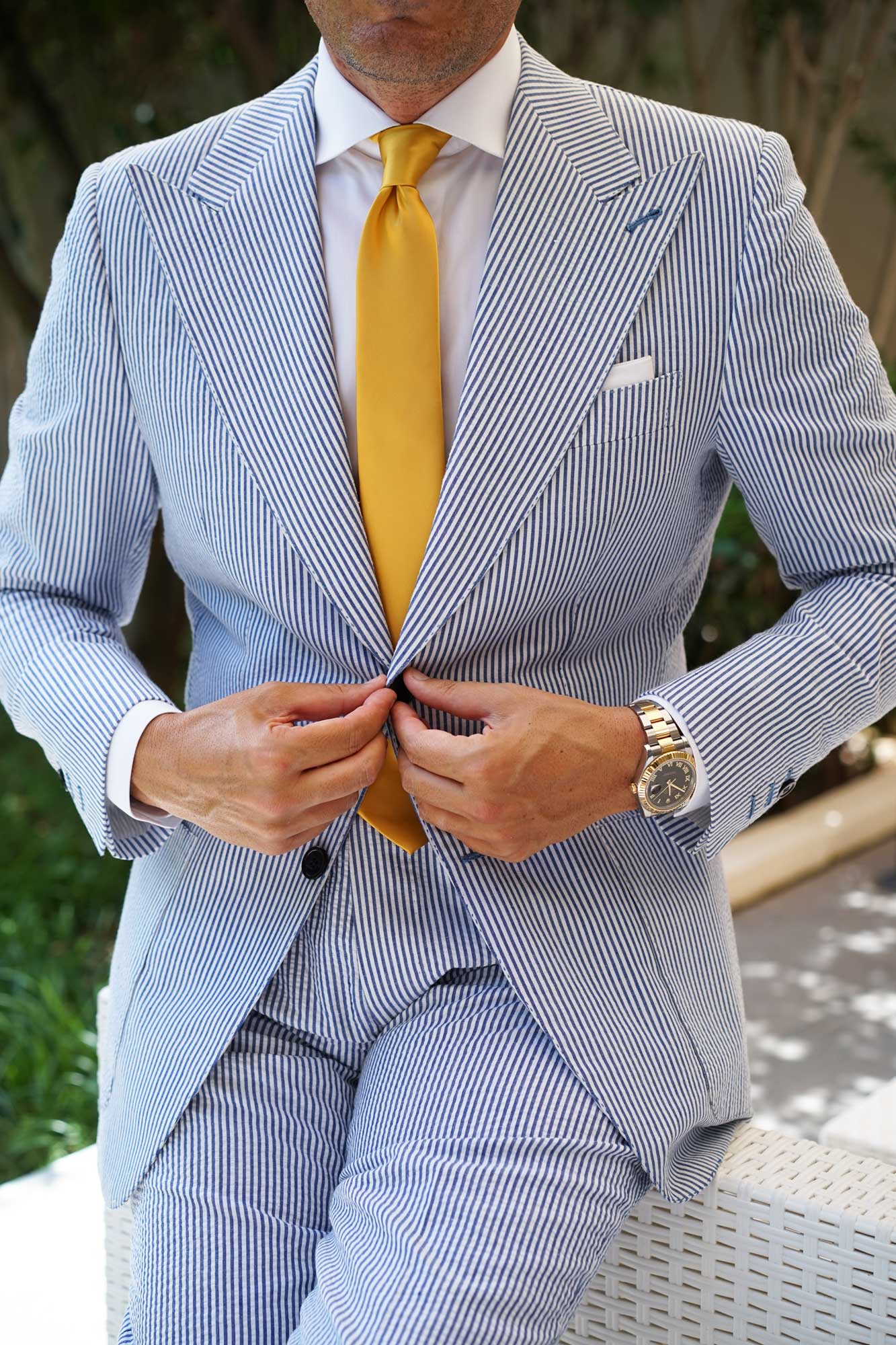 Honey Gold Yellow Satin Skinny Tie - Image 10