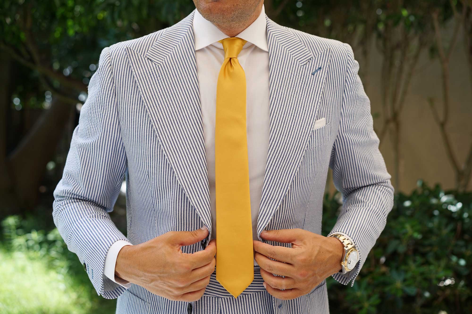 Honey Gold Yellow Satin Skinny Tie - Image 4