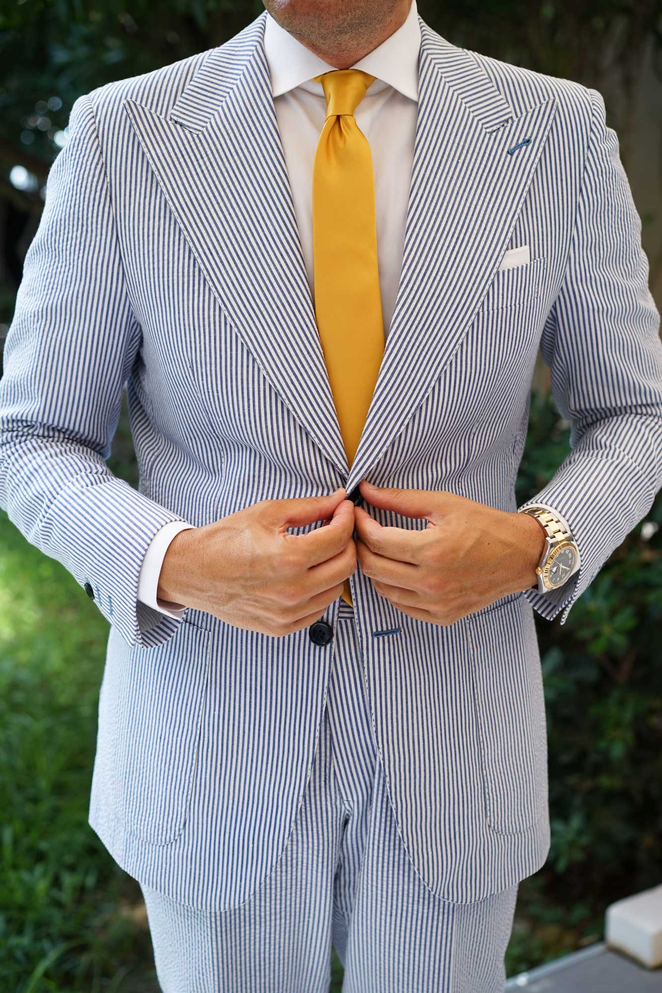 Honey Gold Yellow Satin Skinny Tie - Image 5