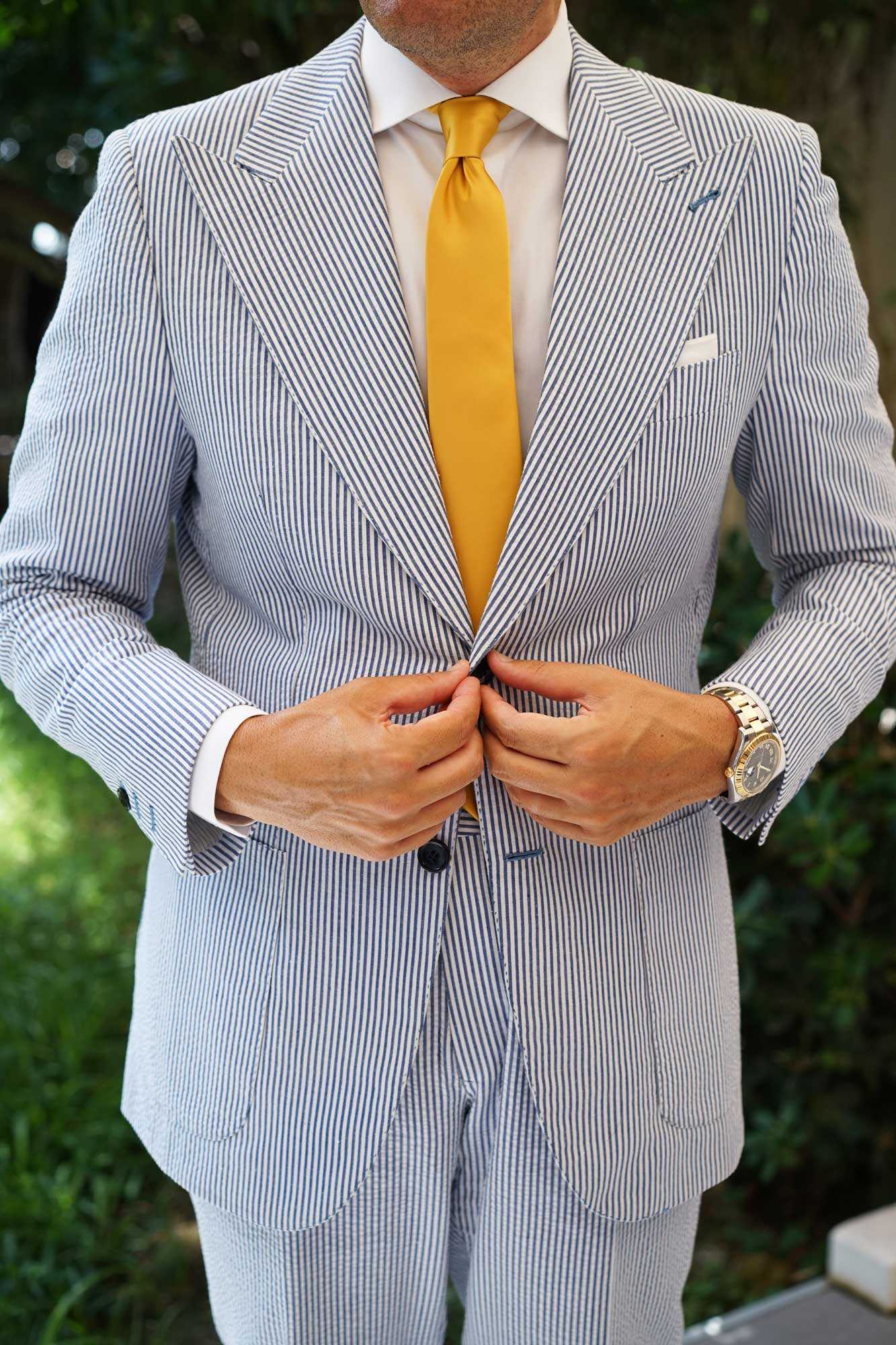 Honey Gold Yellow Satin Skinny Tie - Image 8