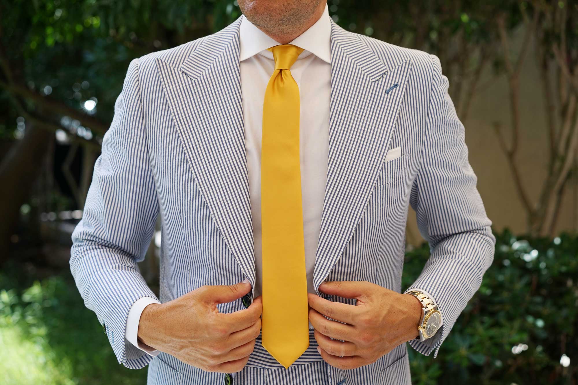 Honey Gold Yellow Satin Skinny Tie - Image 9