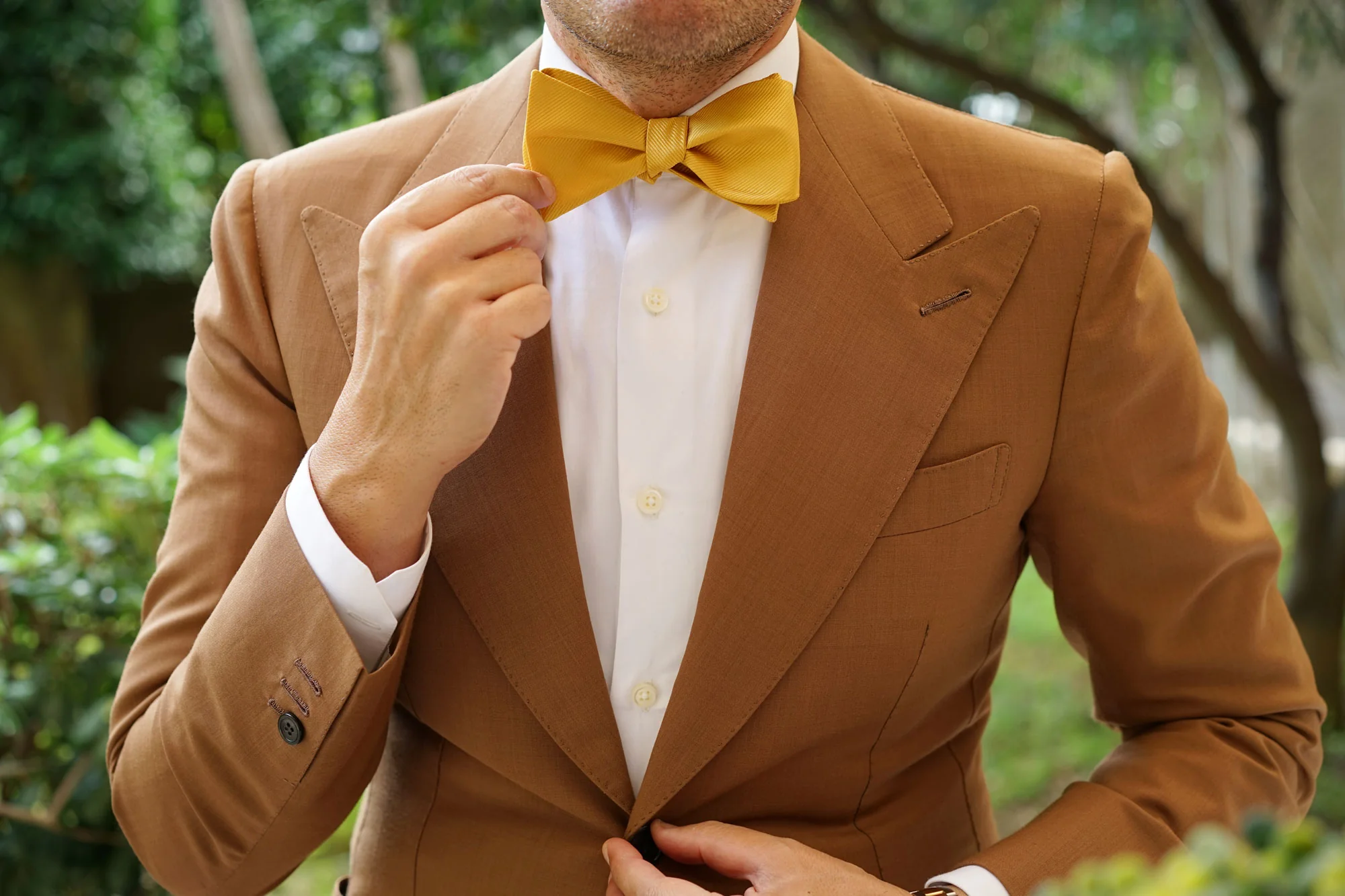 Honey Gold Yellow Twill Self Bow Tie - Image 6