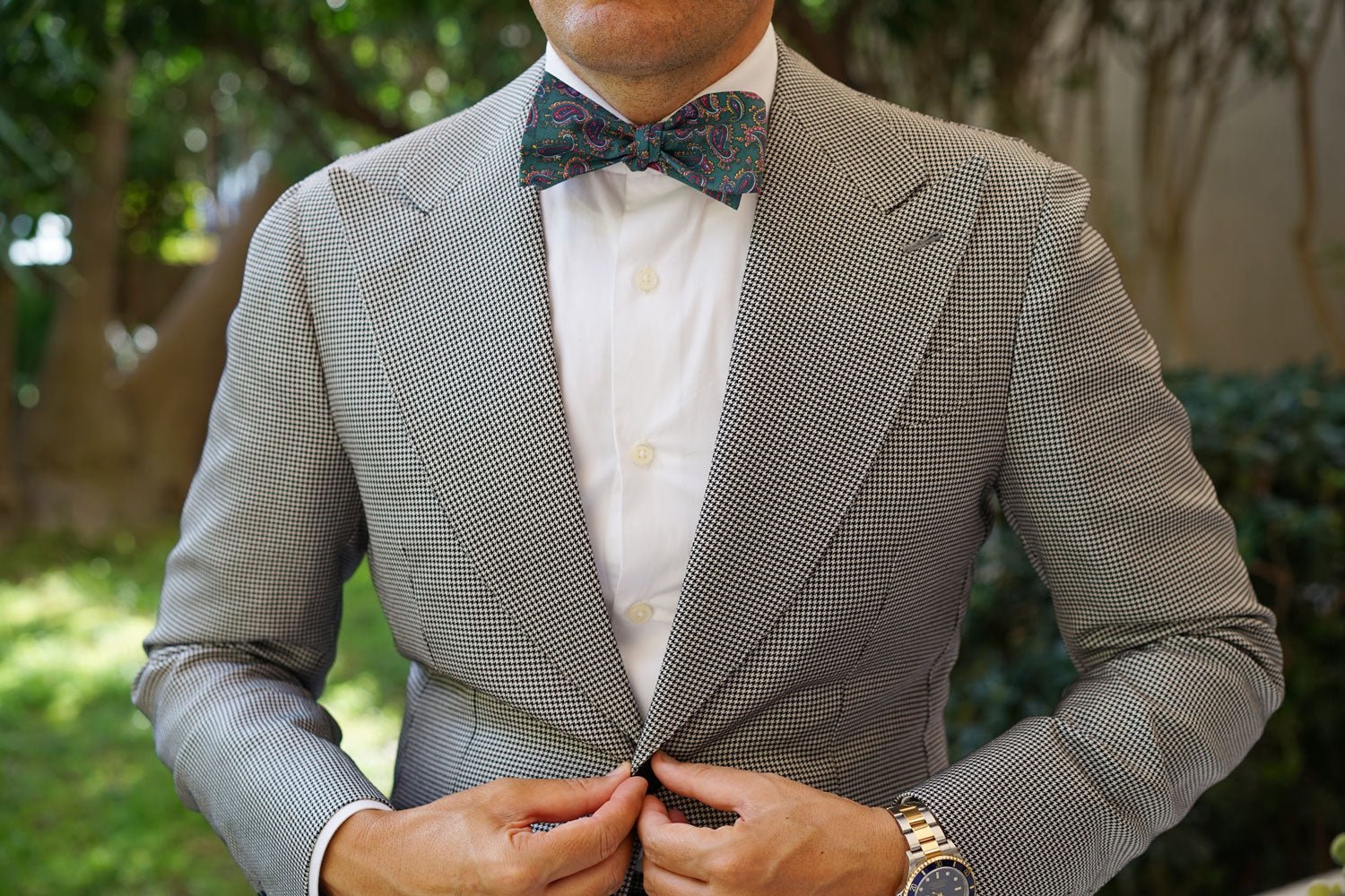Hunter Green Isfahan Paisley Self Bow Tie - Image 4