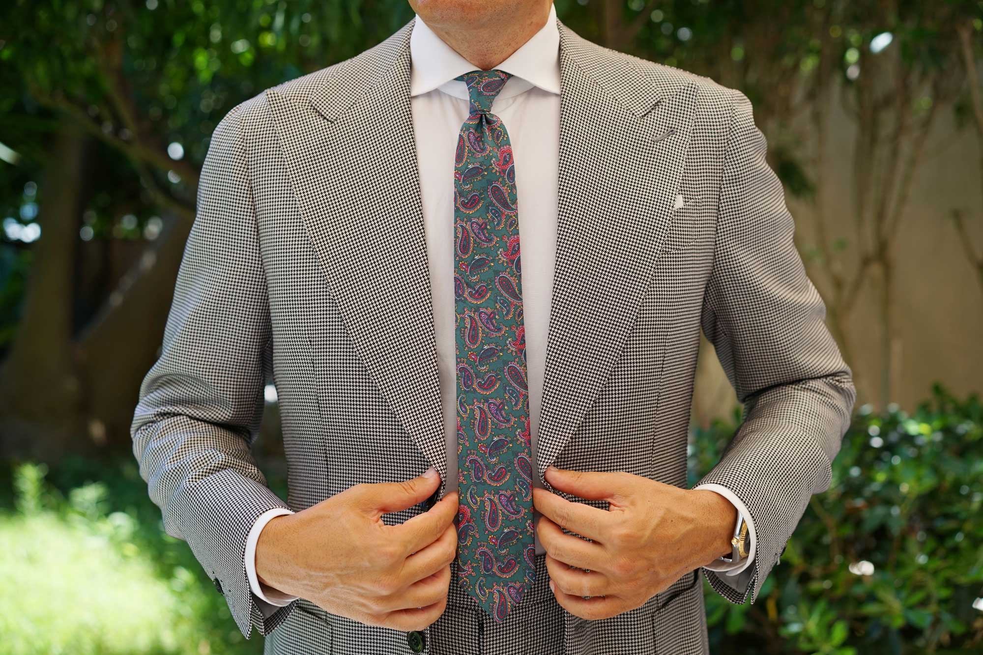 Hunter Green Isfahan Paisley Skinny Tie - Image 4