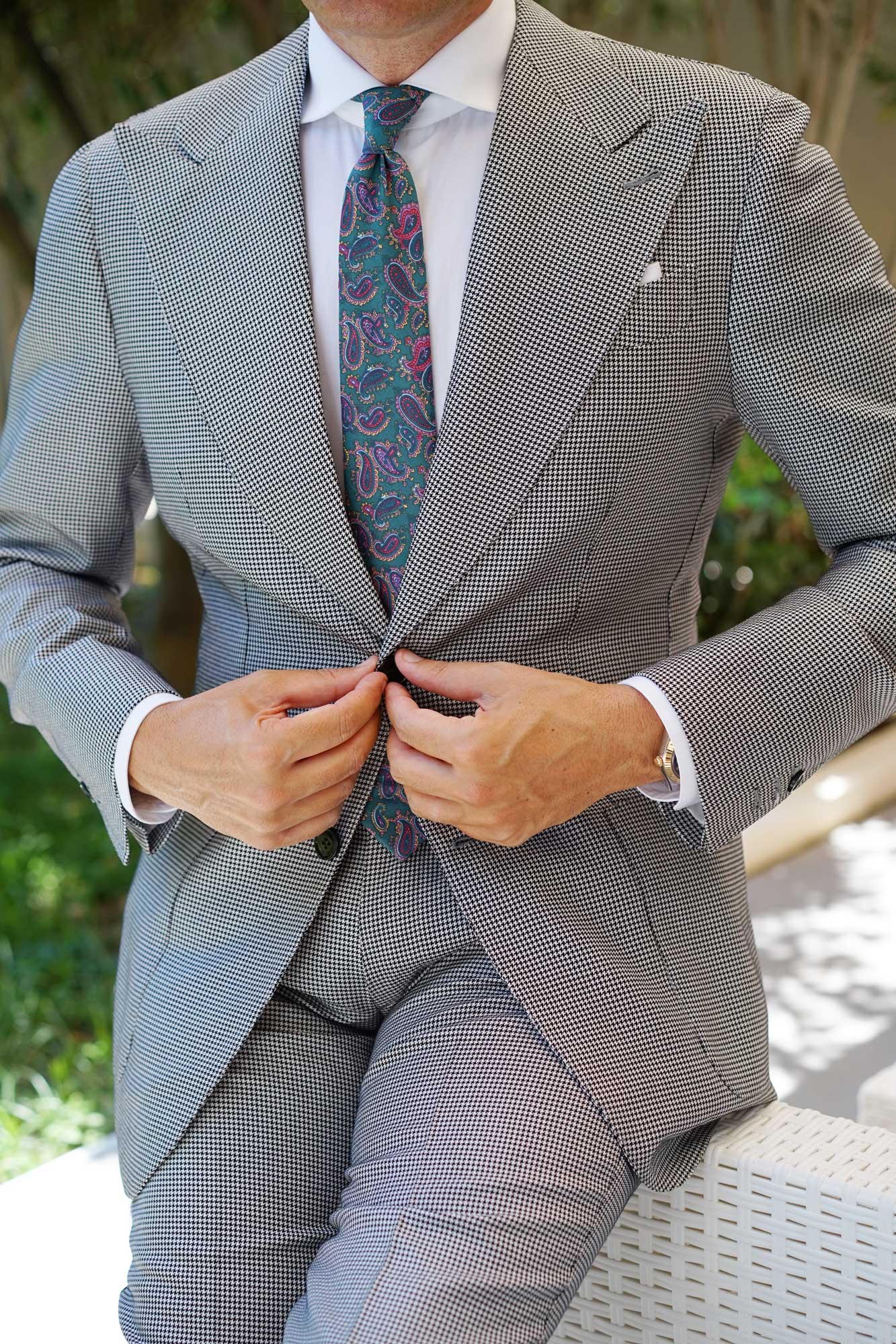 Hunter Green Isfahan Paisley Skinny Tie - Image 7