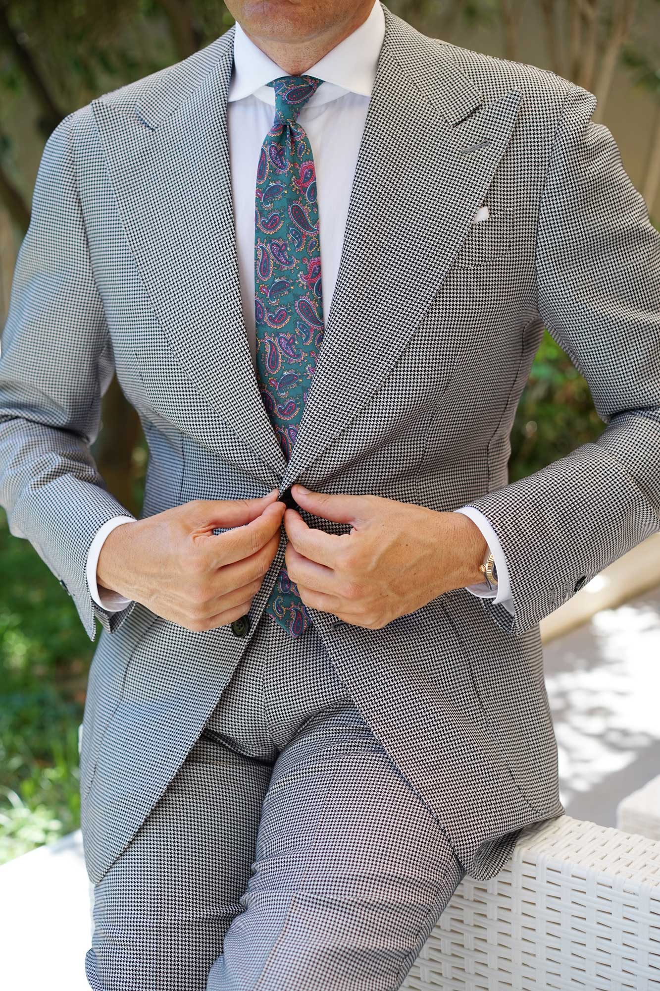 Hunter Green Isfahan Paisley Skinny Tie - Image 9