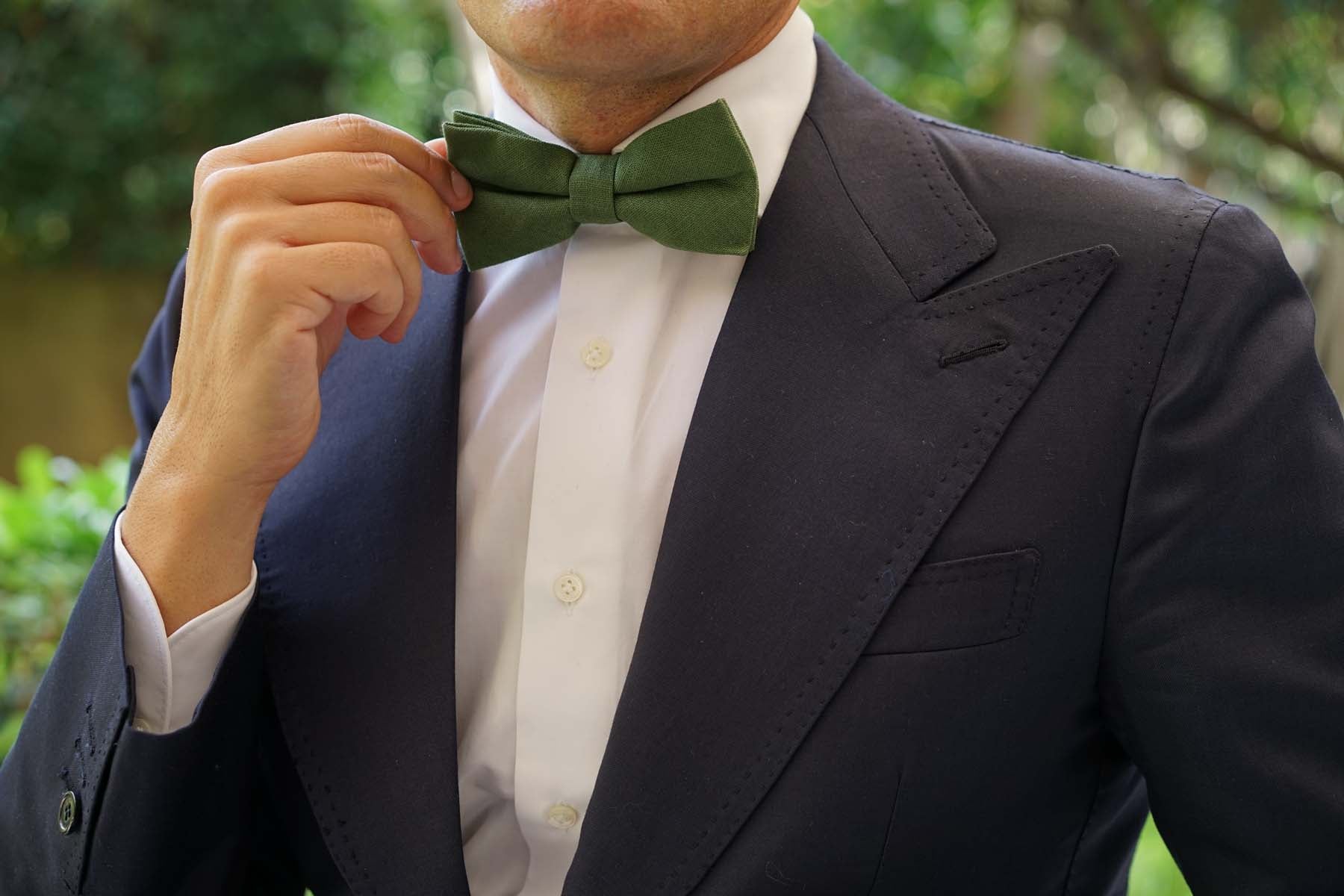 Hunter Green Slub Linen Bow Tie - Image 5