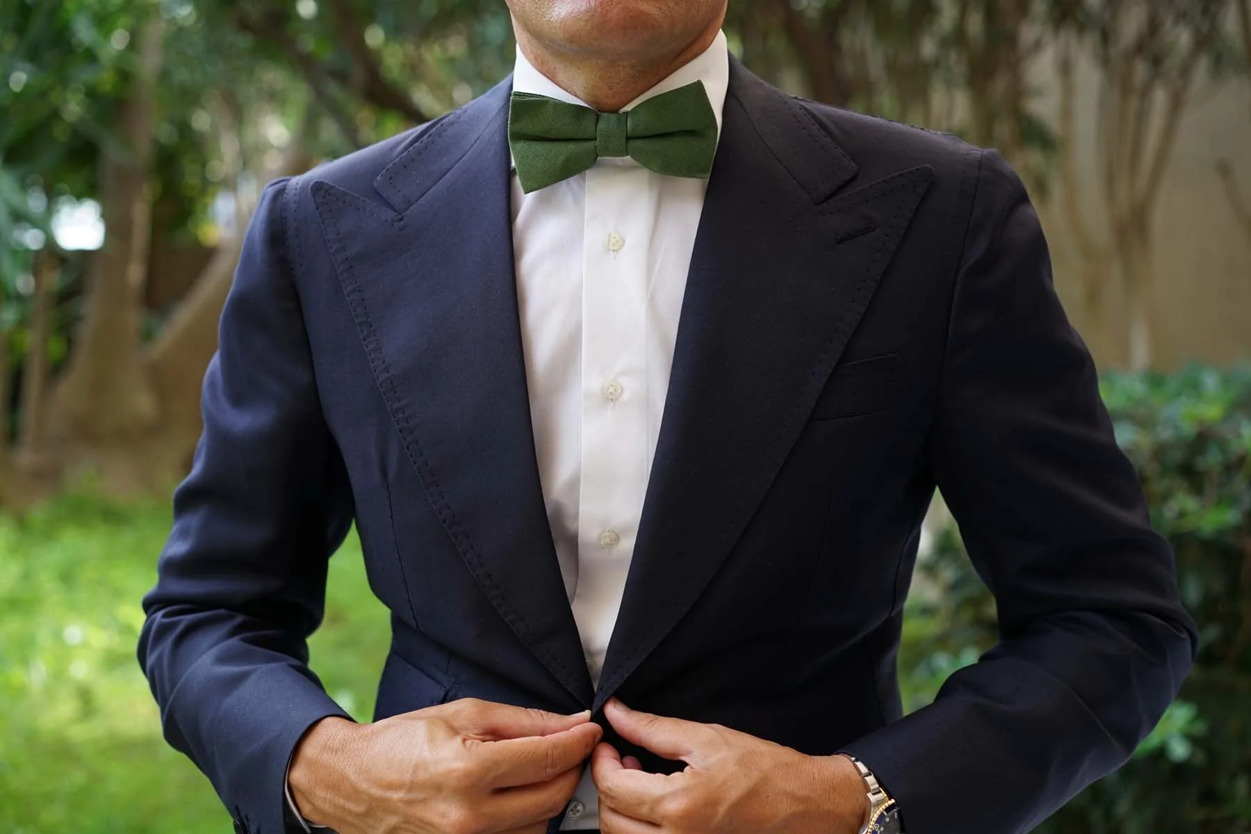 Hunter Green Slub Linen Bow Tie - Image 6