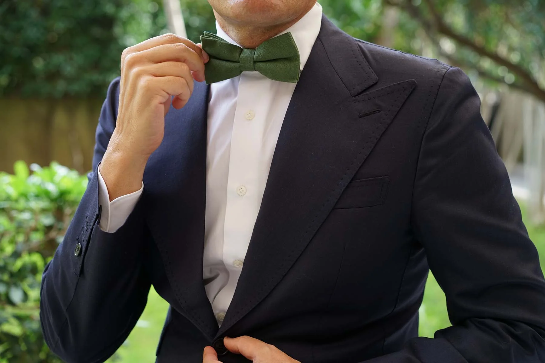 Hunter Green Slub Linen Bow Tie - Image 7