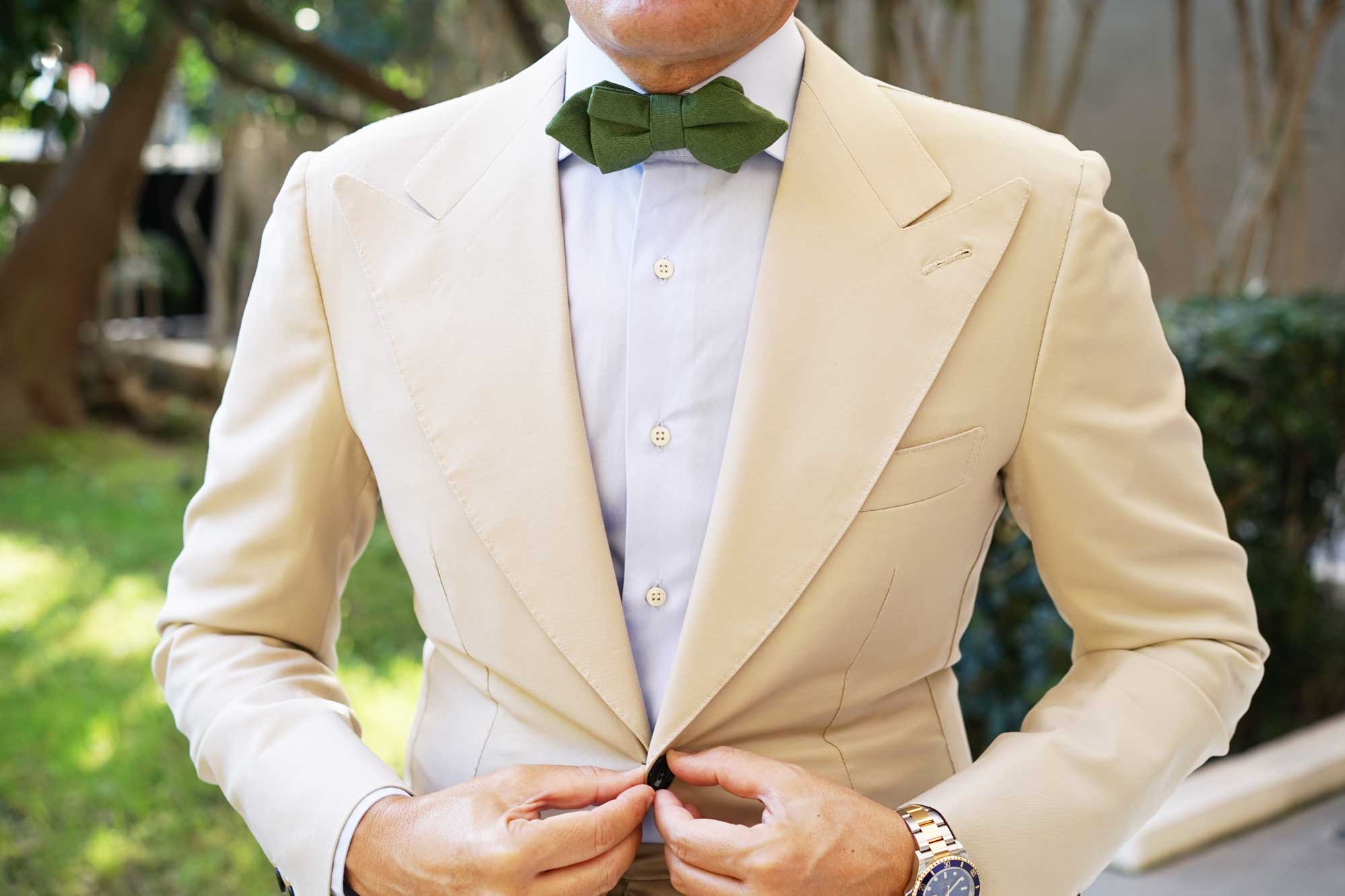 Hunter Green Slub Linen Diamond Bow Tie - Image 3