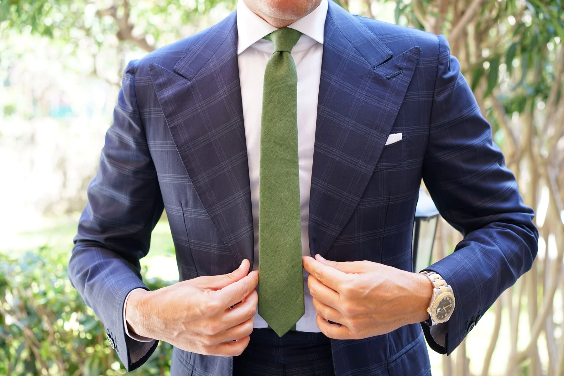 Hunter Green Slub Linen Skinny Tie - Image 6