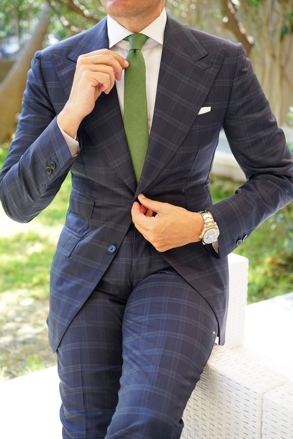 Hunter Green Slub Linen Skinny Tie - Image 7