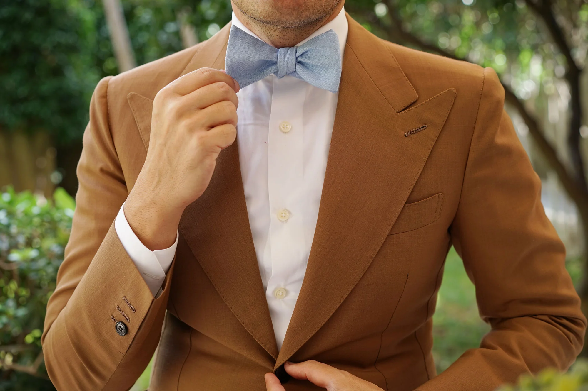 Ice Blue Linen Self Bow Tie - Image 6