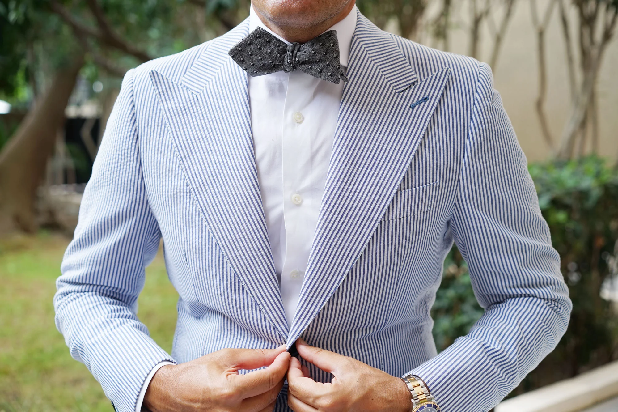 Inception Black Linen Diamond Self Bow Tie - Image 13