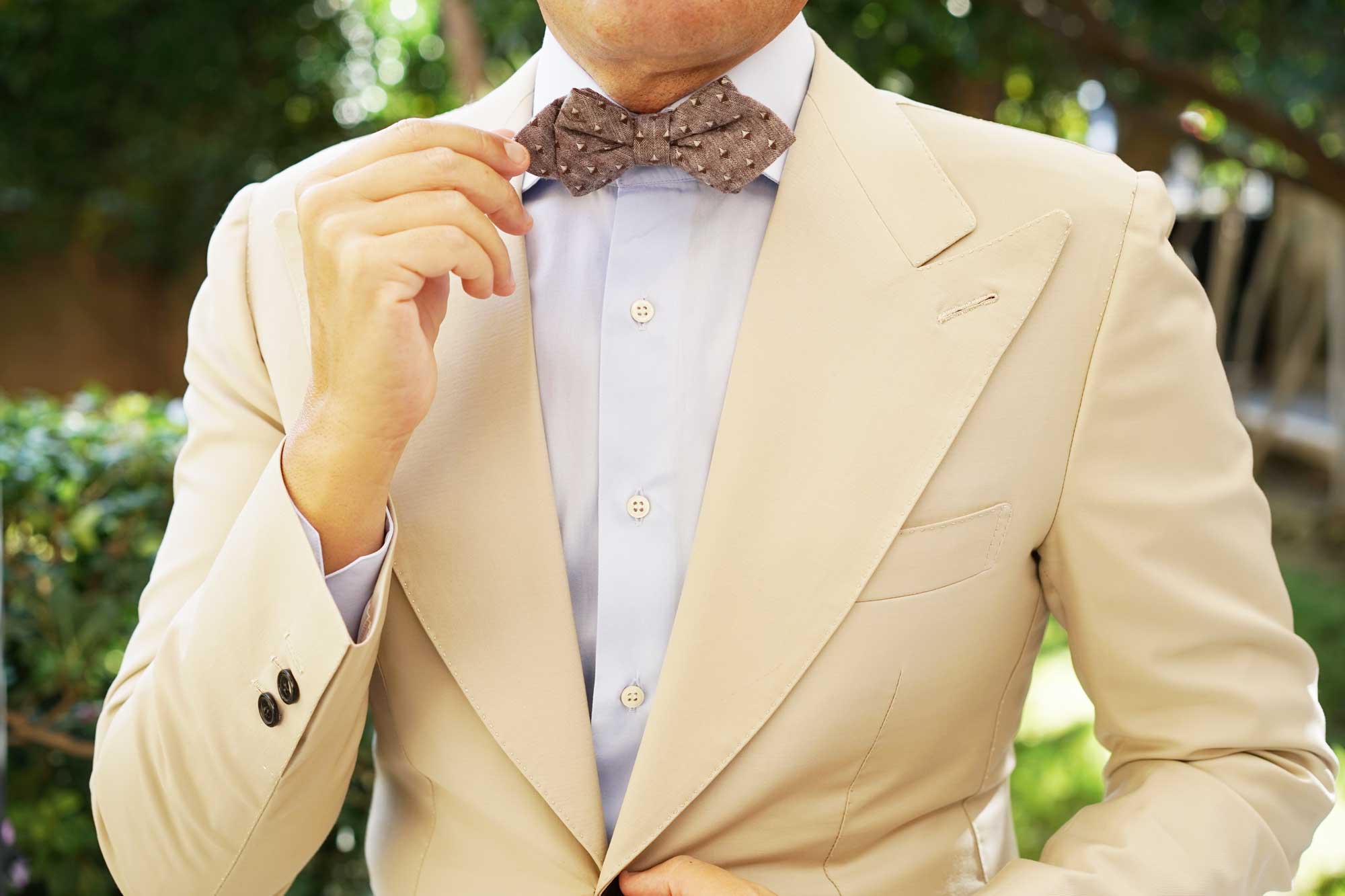 Inception Brown Linen Diamond Bow Tie - Image 6