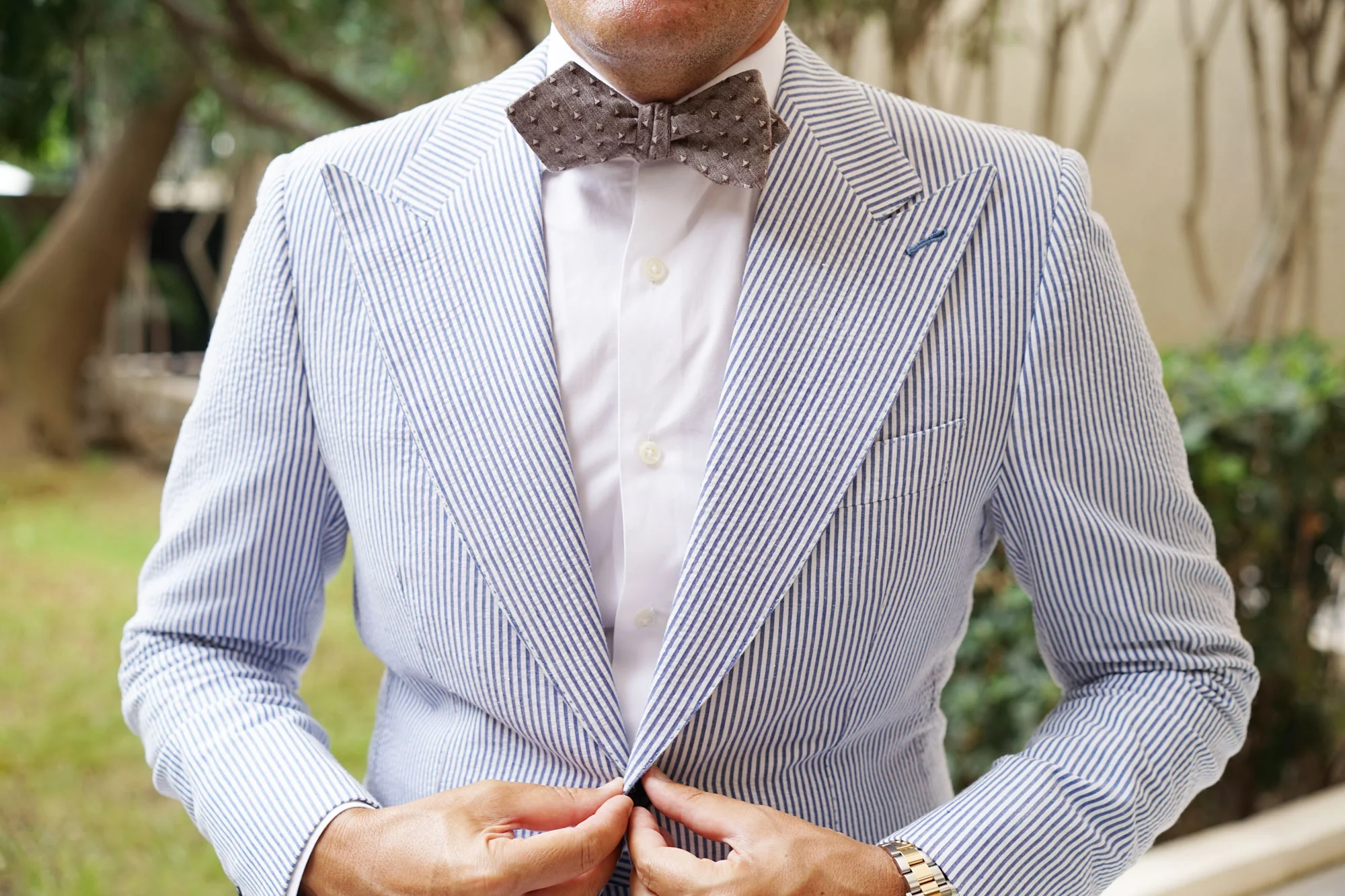 Inception Brown Linen Diamond Self Bow Tie - Image 7