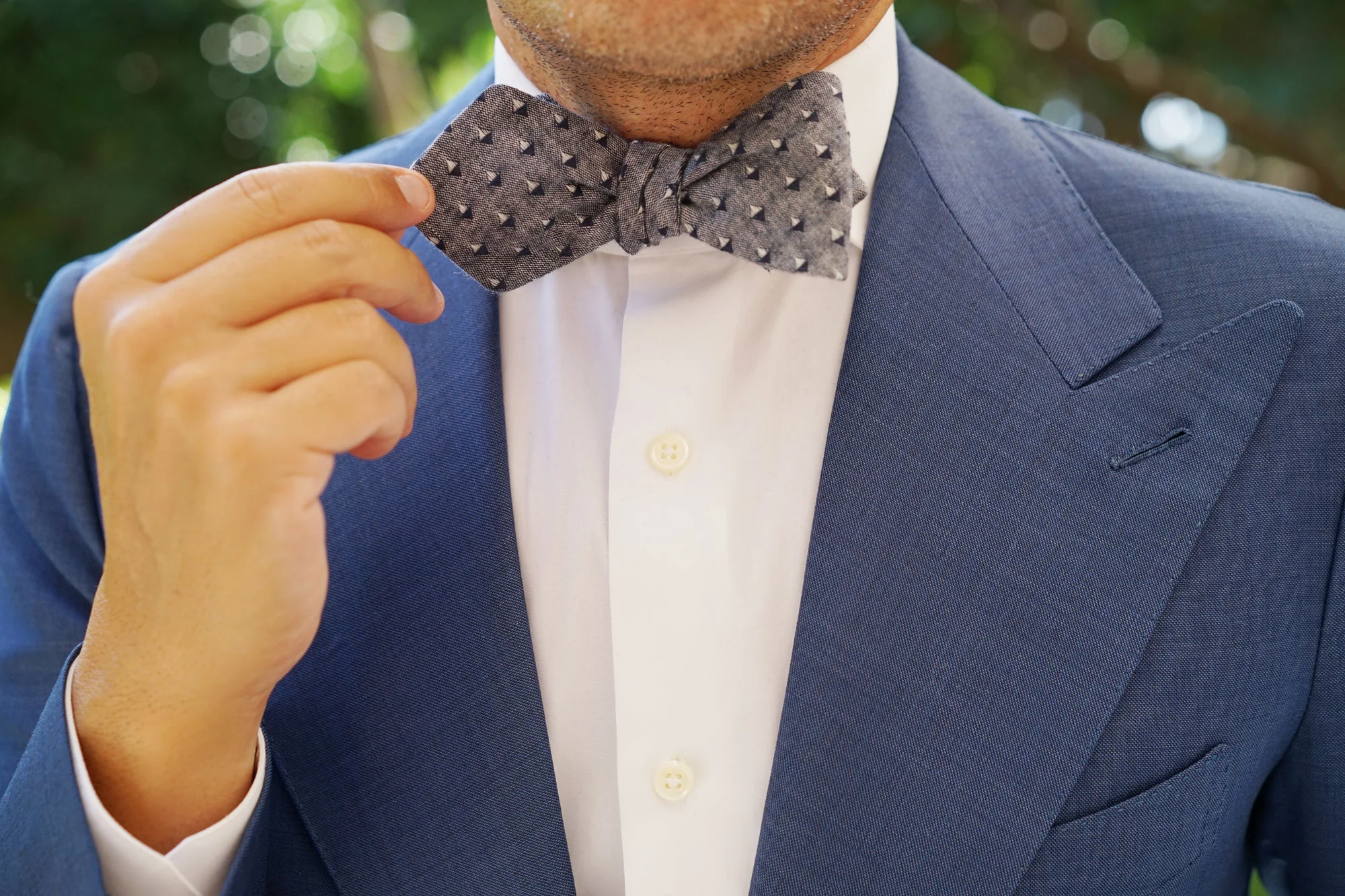 Inception Navy Linen Diamond Self Bow Tie - Image 7