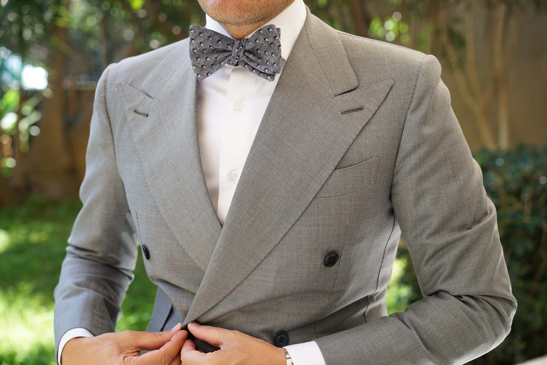 Inception Navy Linen Self Bow Tie - Image 4
