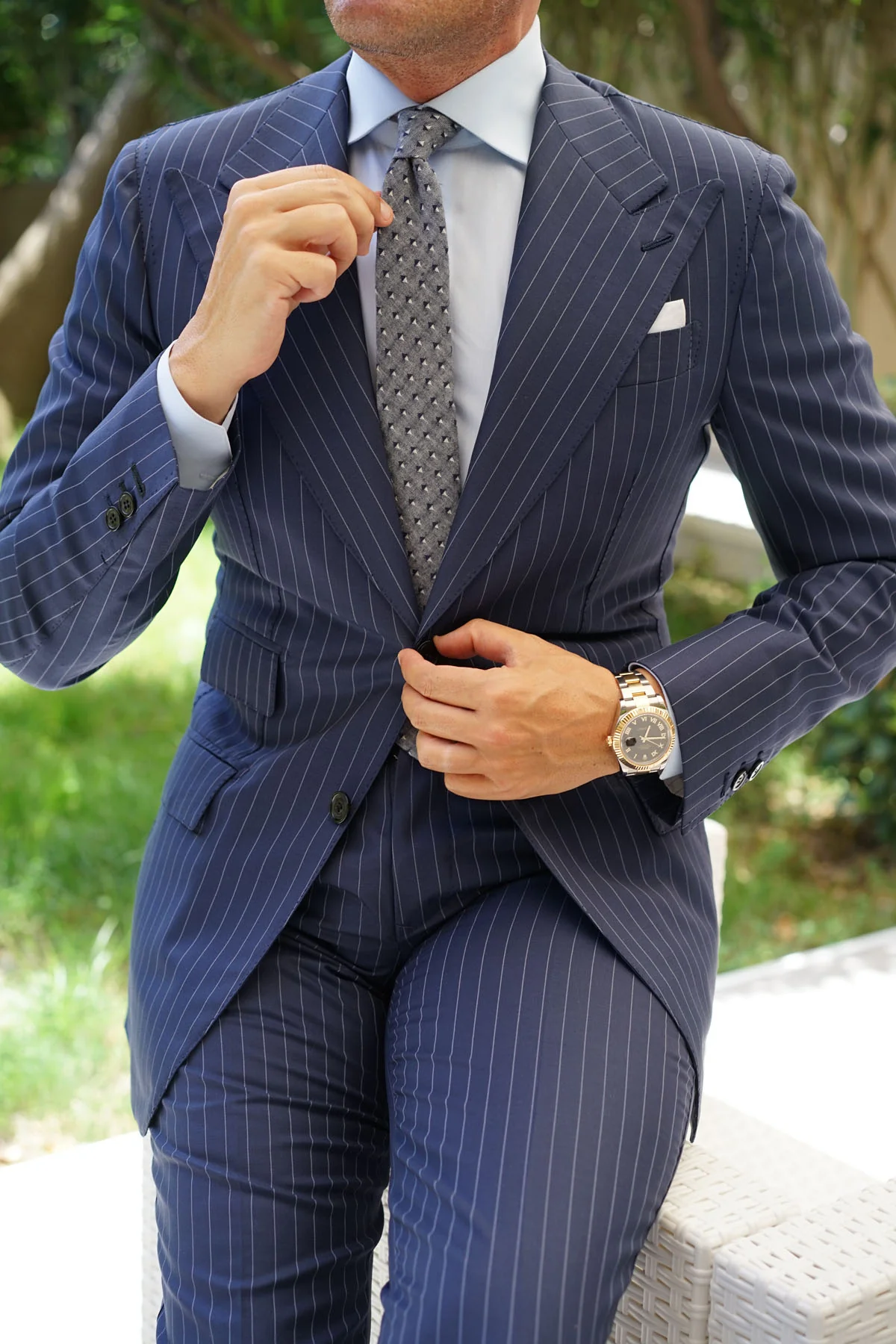 Inception Navy Linen Skinny Tie - Image 5