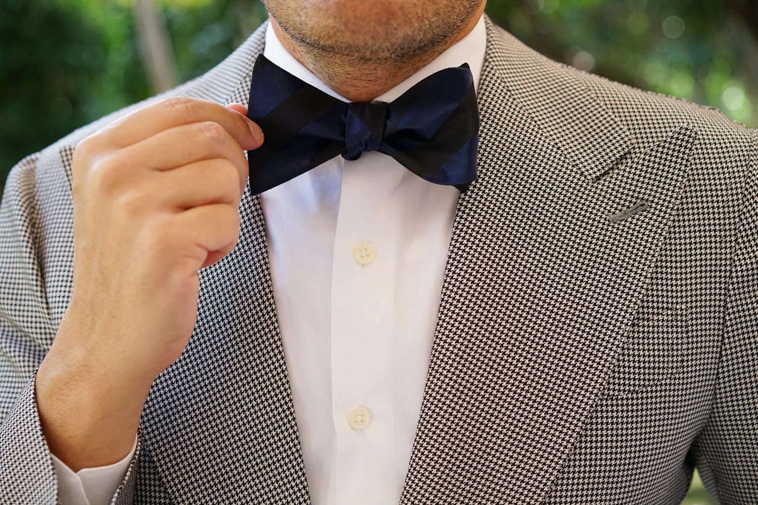 Indigo Blue-Black Striped Self Bow Tie - Image 6
