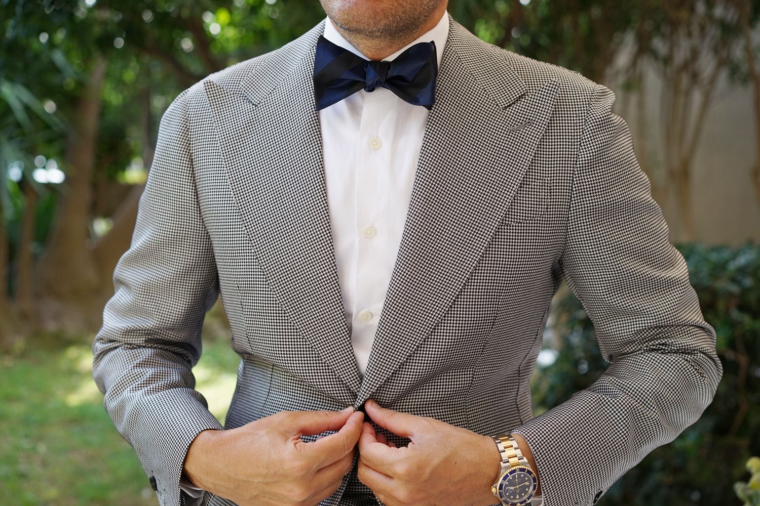 Indigo Blue-Black Striped Self Bow Tie - Image 8