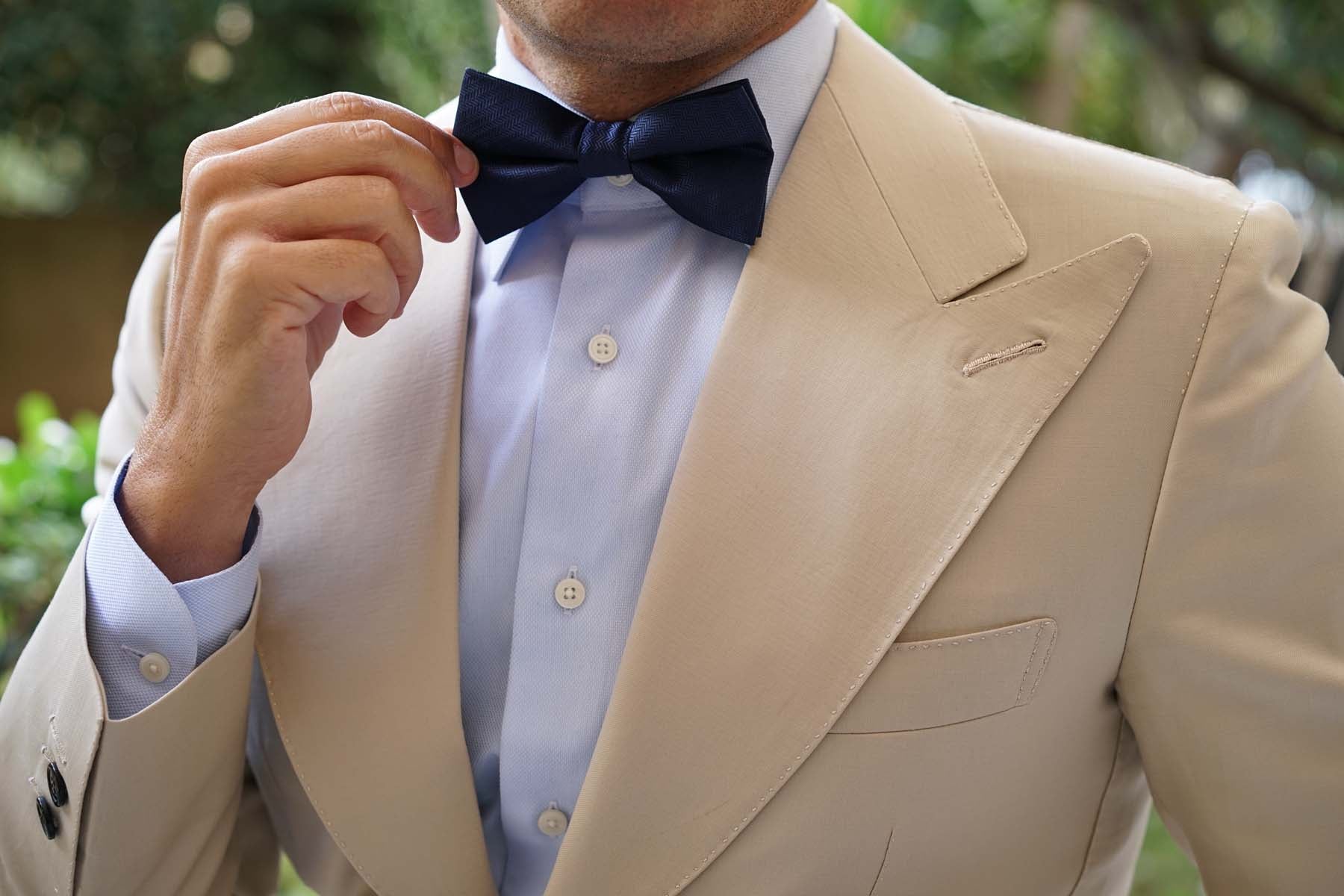 Indigo Blue Herringbone Bow Tie - Image 3
