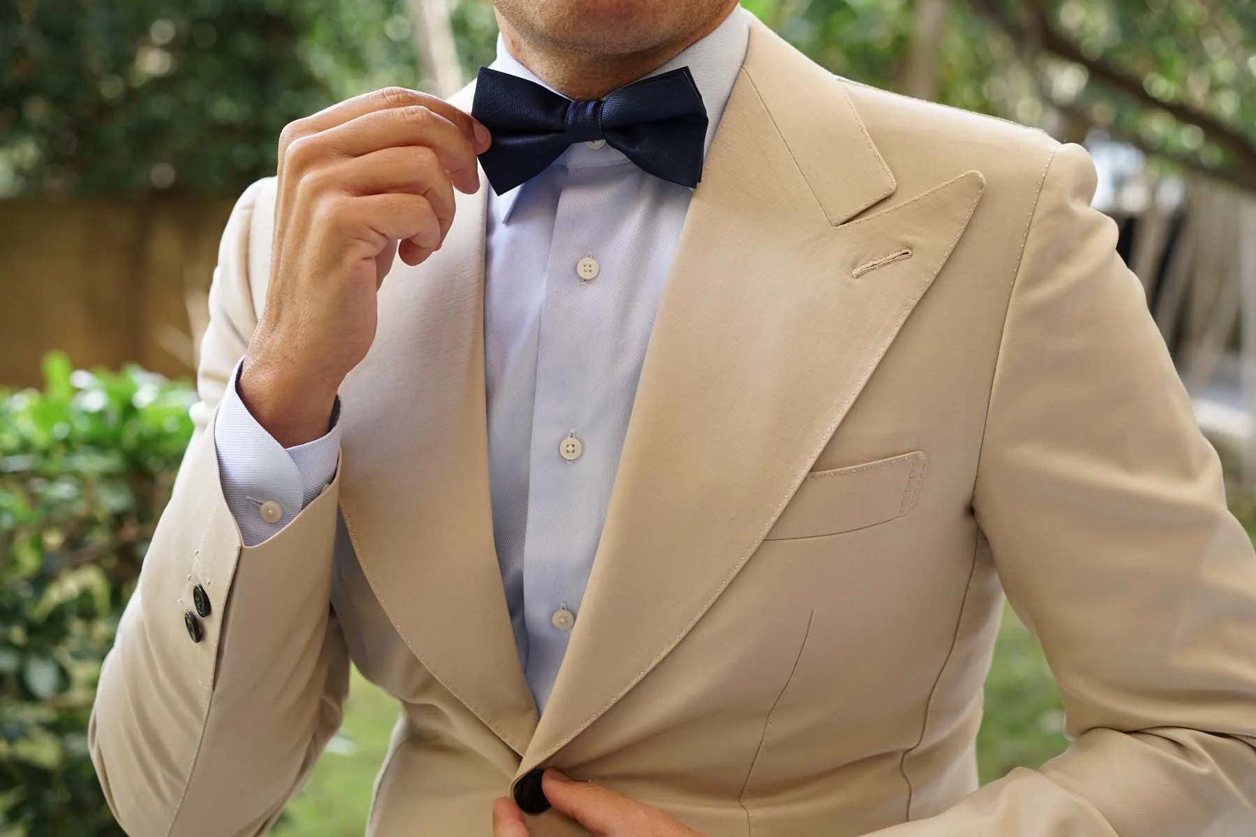 Indigo Blue Herringbone Bow Tie - Image 5
