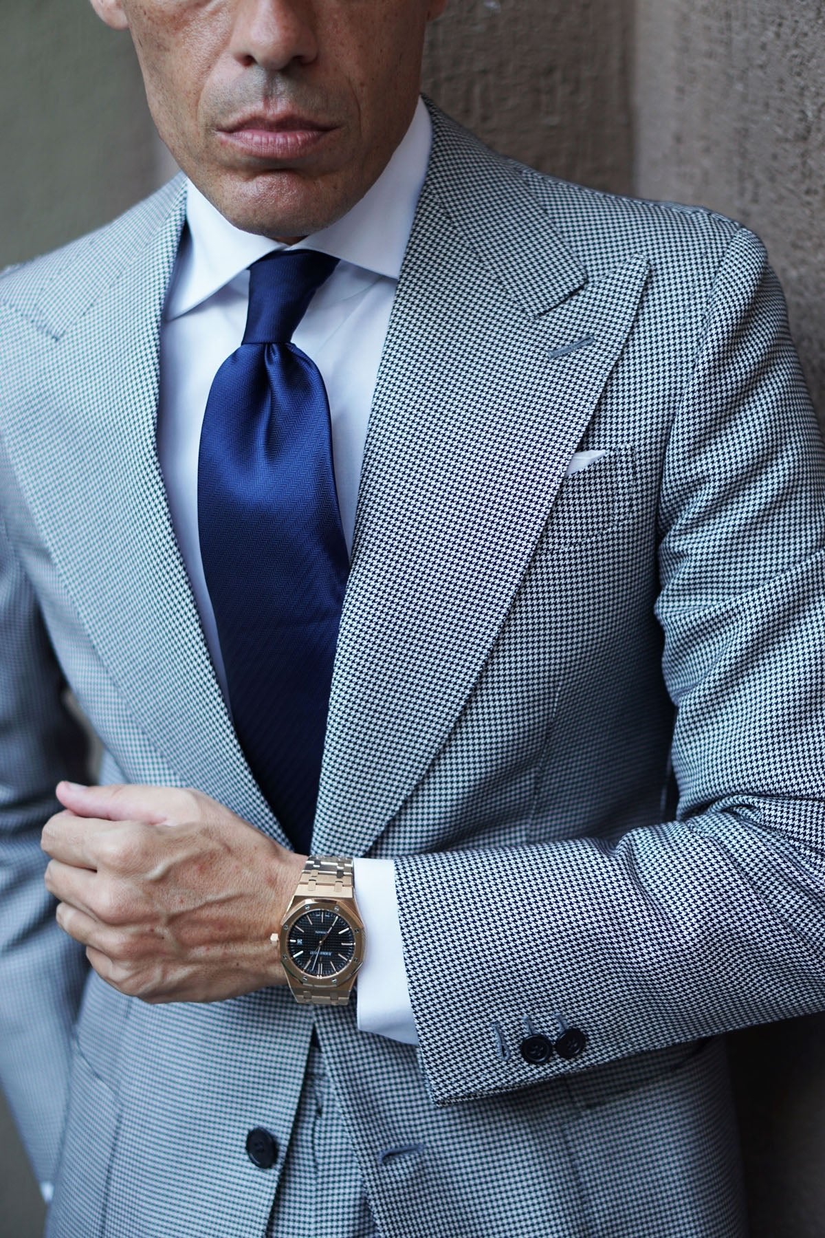 Indigo Blue Herringbone Necktie - Image 7