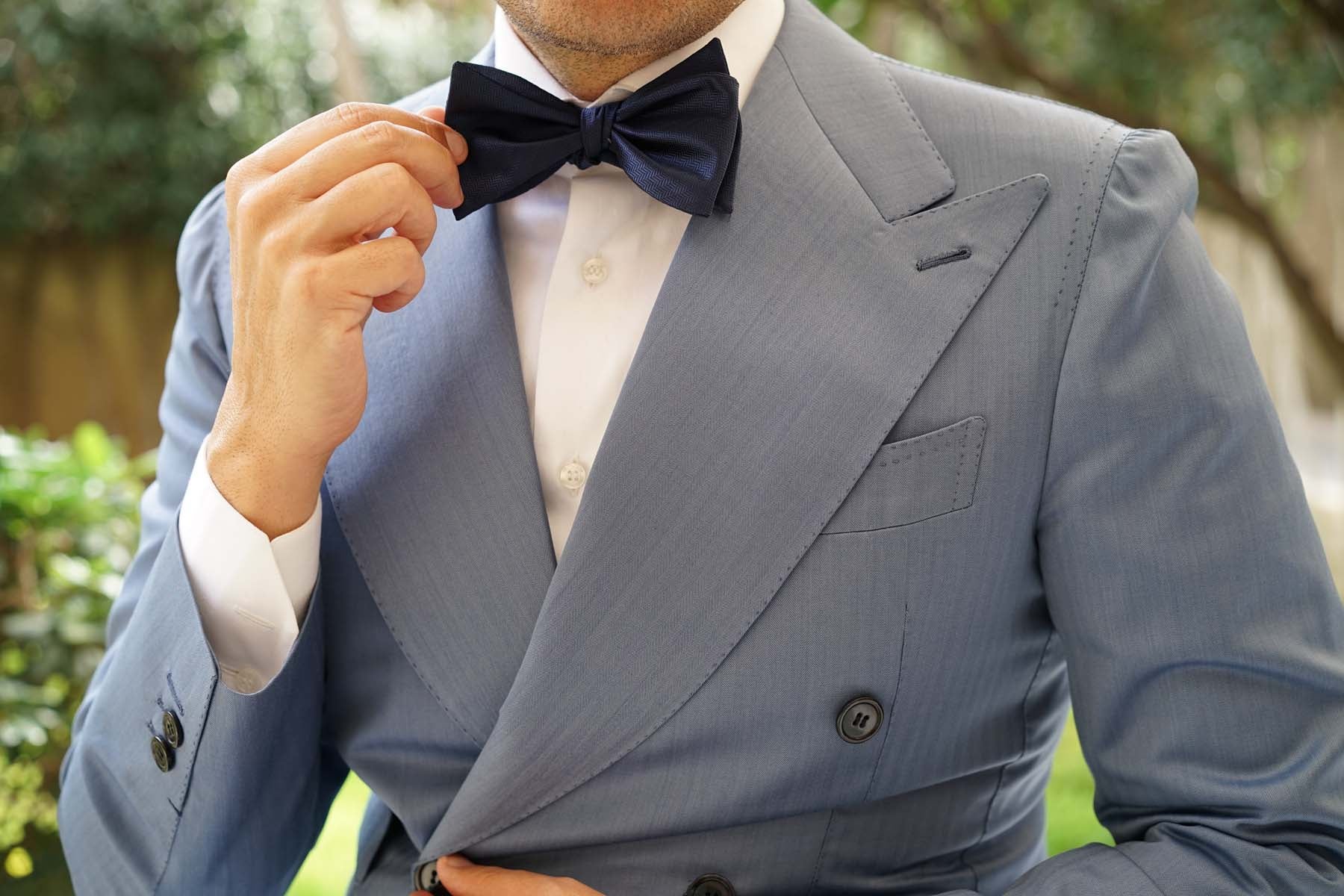 Indigo Blue Herringbone Self Bow Tie - Image 11