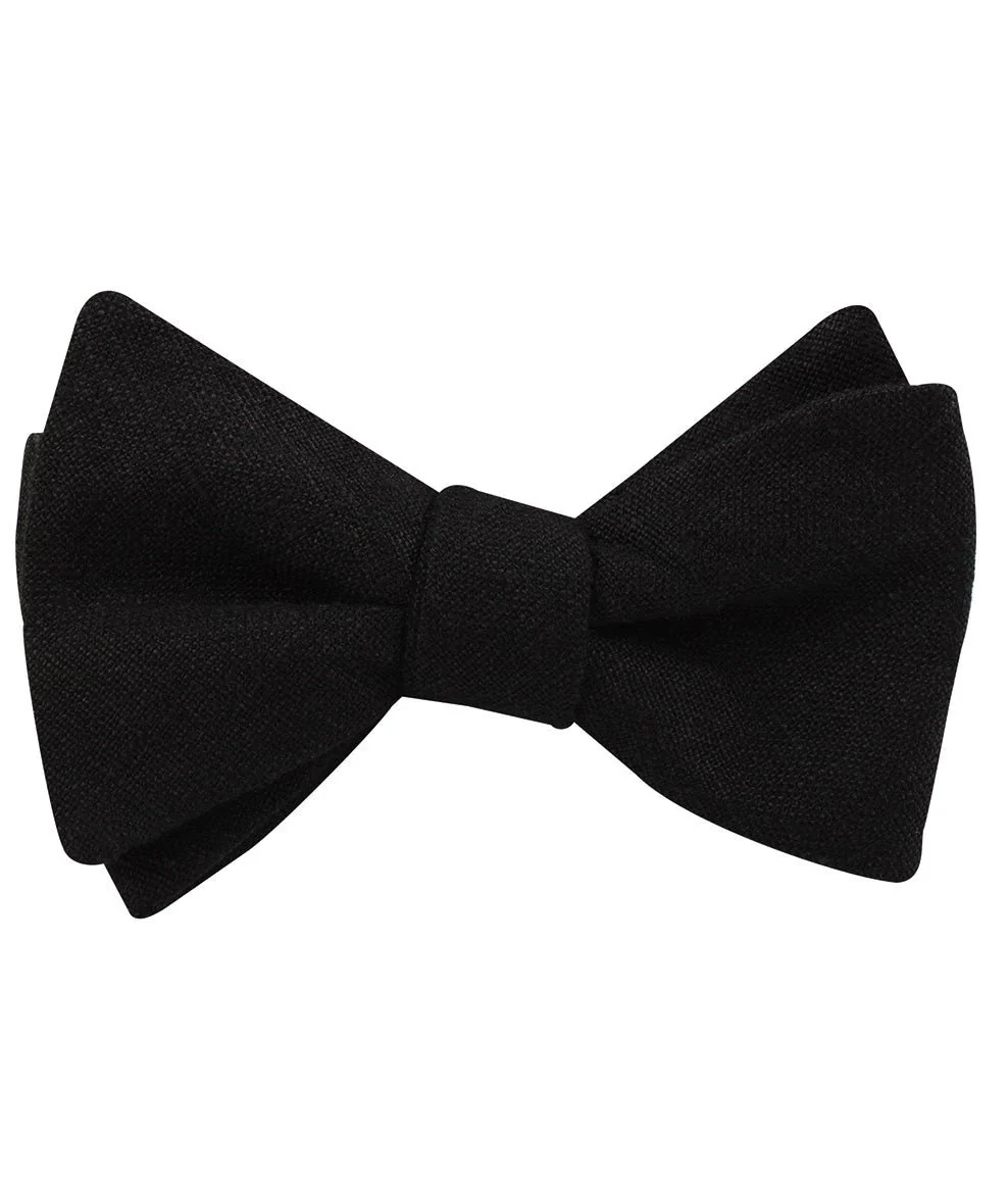 Ink Black Slub Linen Self Bow Tie - Image 2