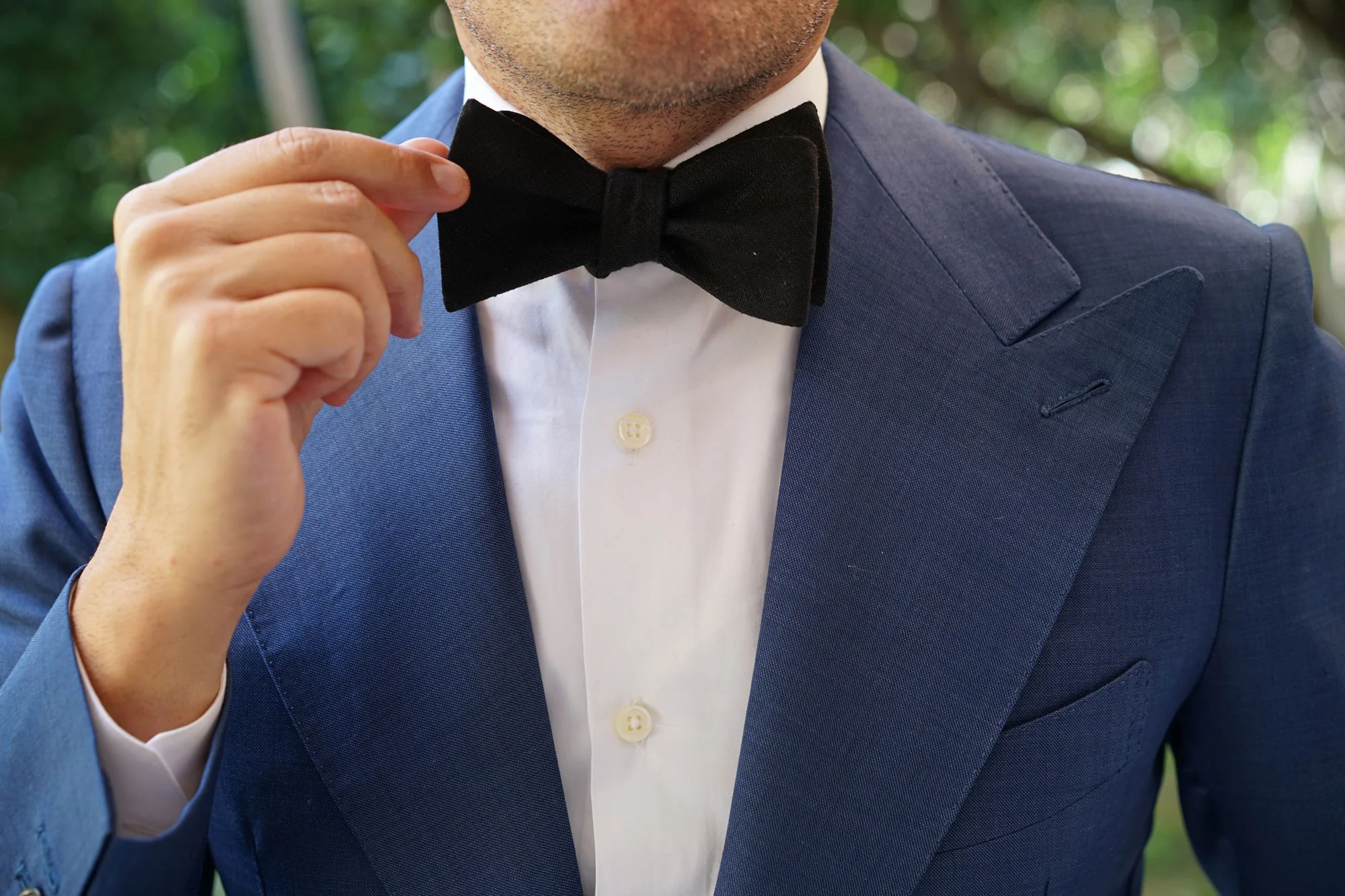 Ink Black Slub Linen Self Bow Tie - Image 7