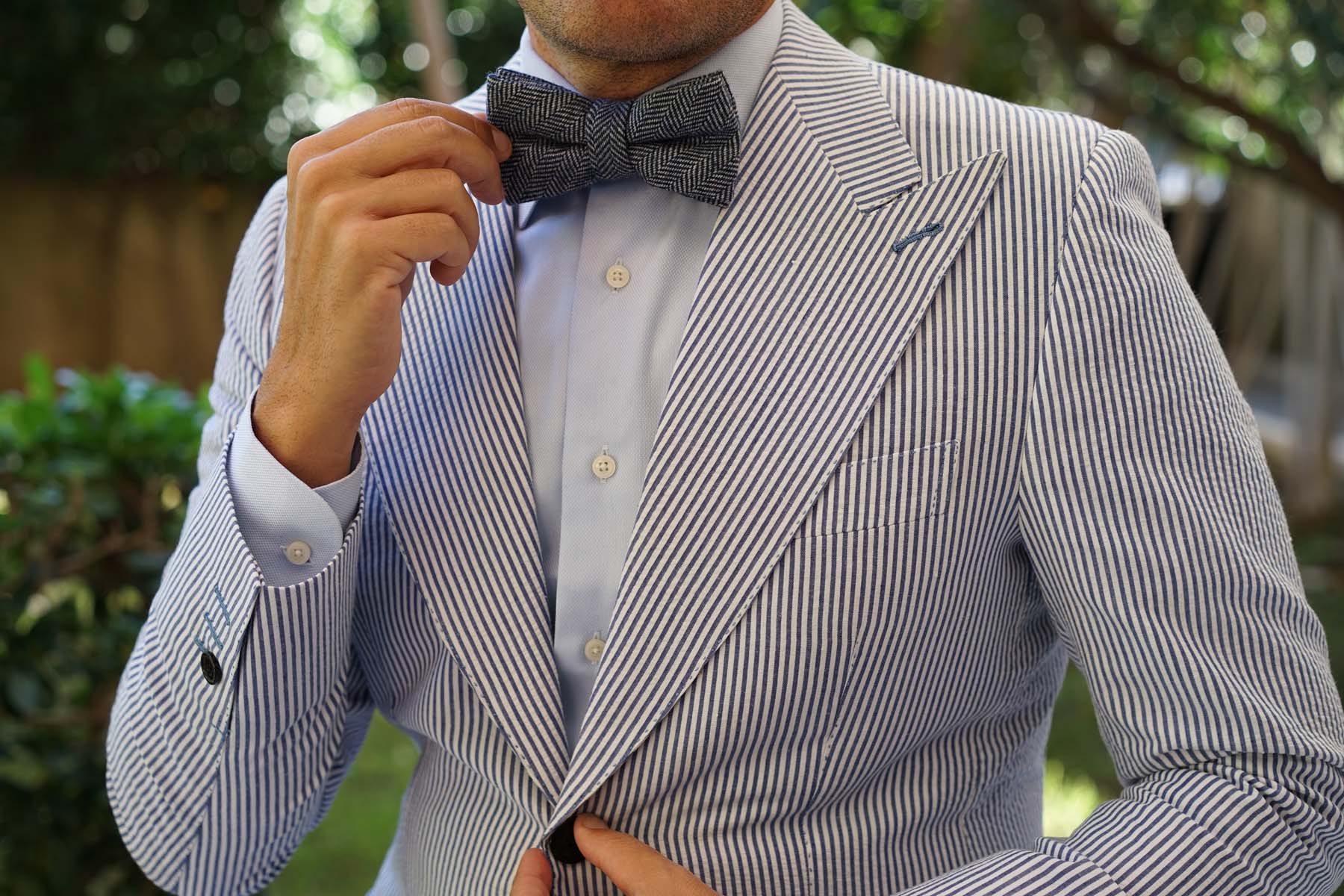 Irish Herringbone Blue Wool Bow Tie - Image 3
