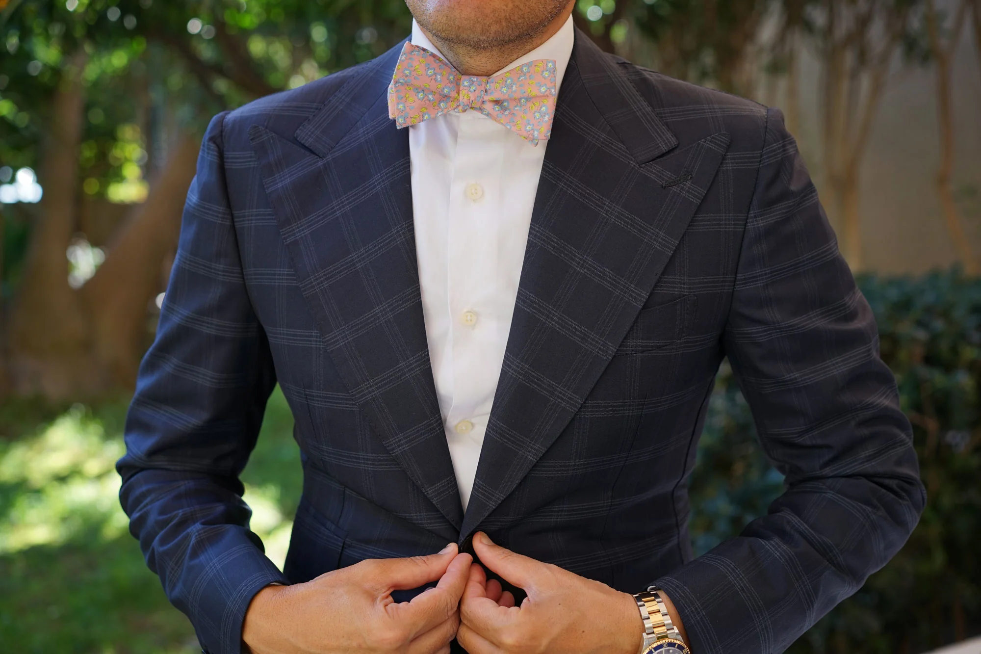 Isle of Skye Peach Floral Self Bow Tie - Image 4